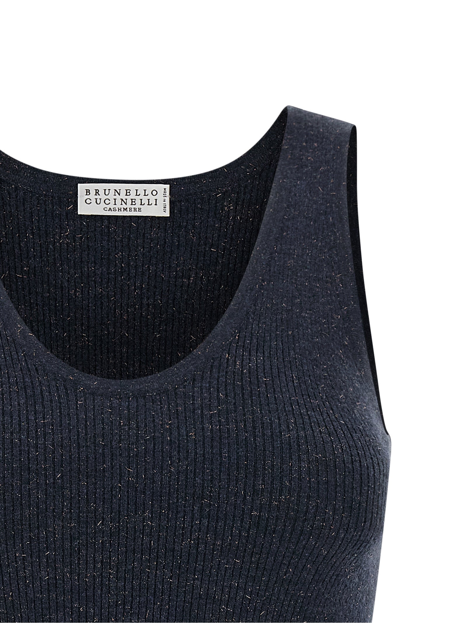 Brunello Cucinelli Blue Cashmere Sleeveles T-Shirt