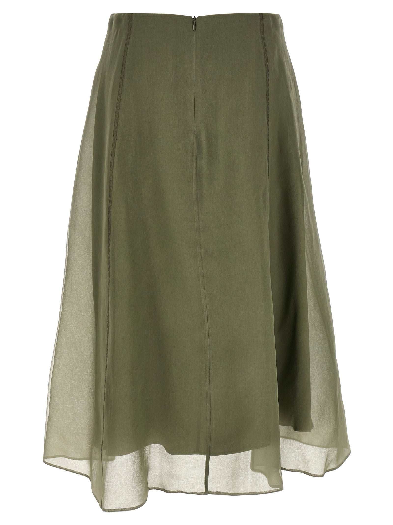 Brunello Cucinelli Bicolor Silk Midi Skirt