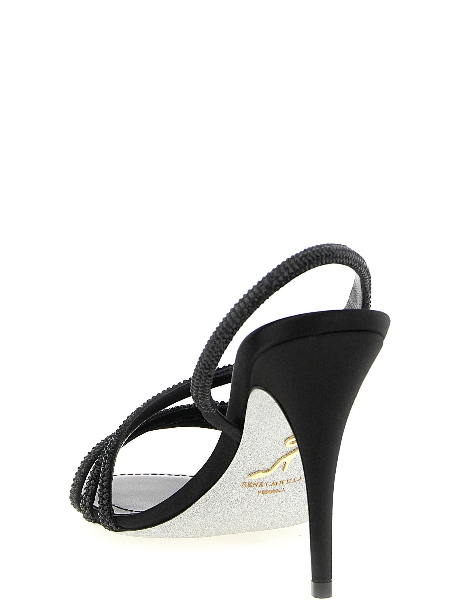 RENE CAOVILLA Black Viscose Stiletto Heel Sandals