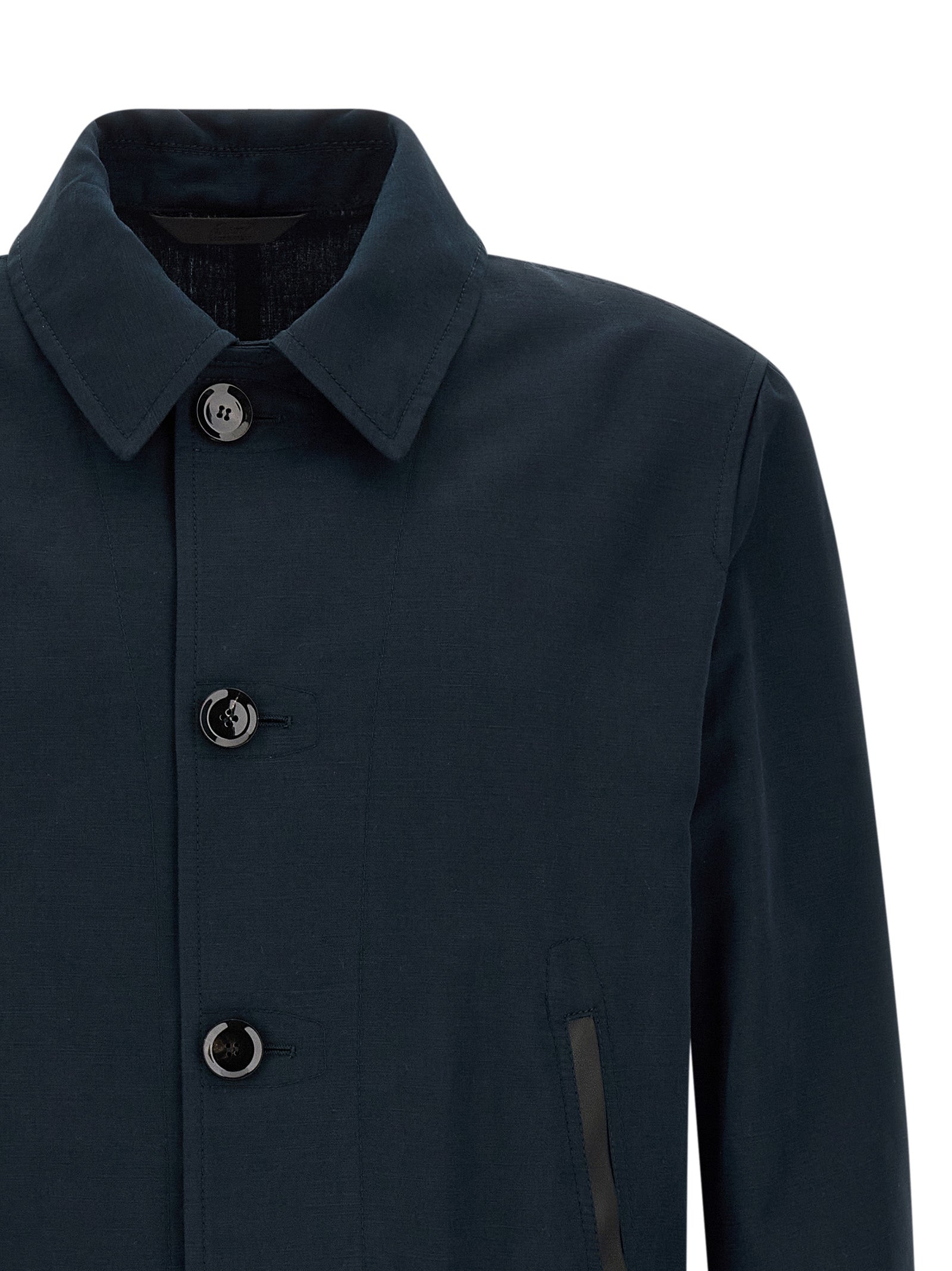 Brioni Blue Linen Full-Length Jacket