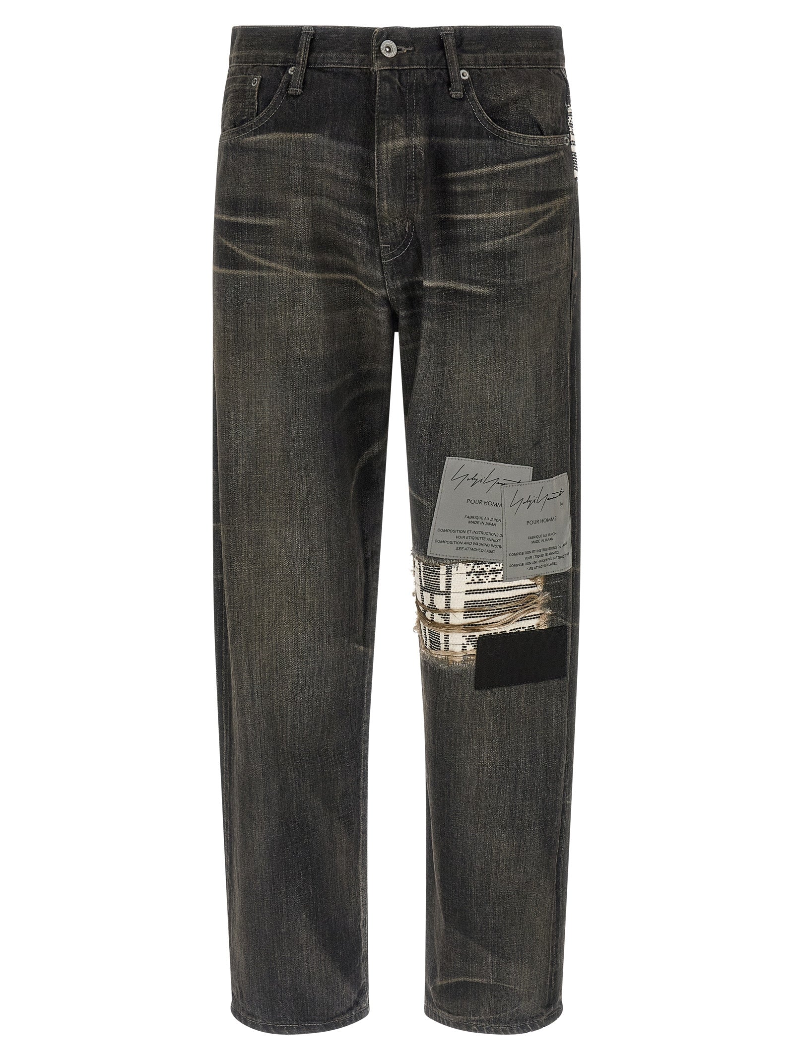 Yohji Yamamoto Black Cotton Tapered Jeans