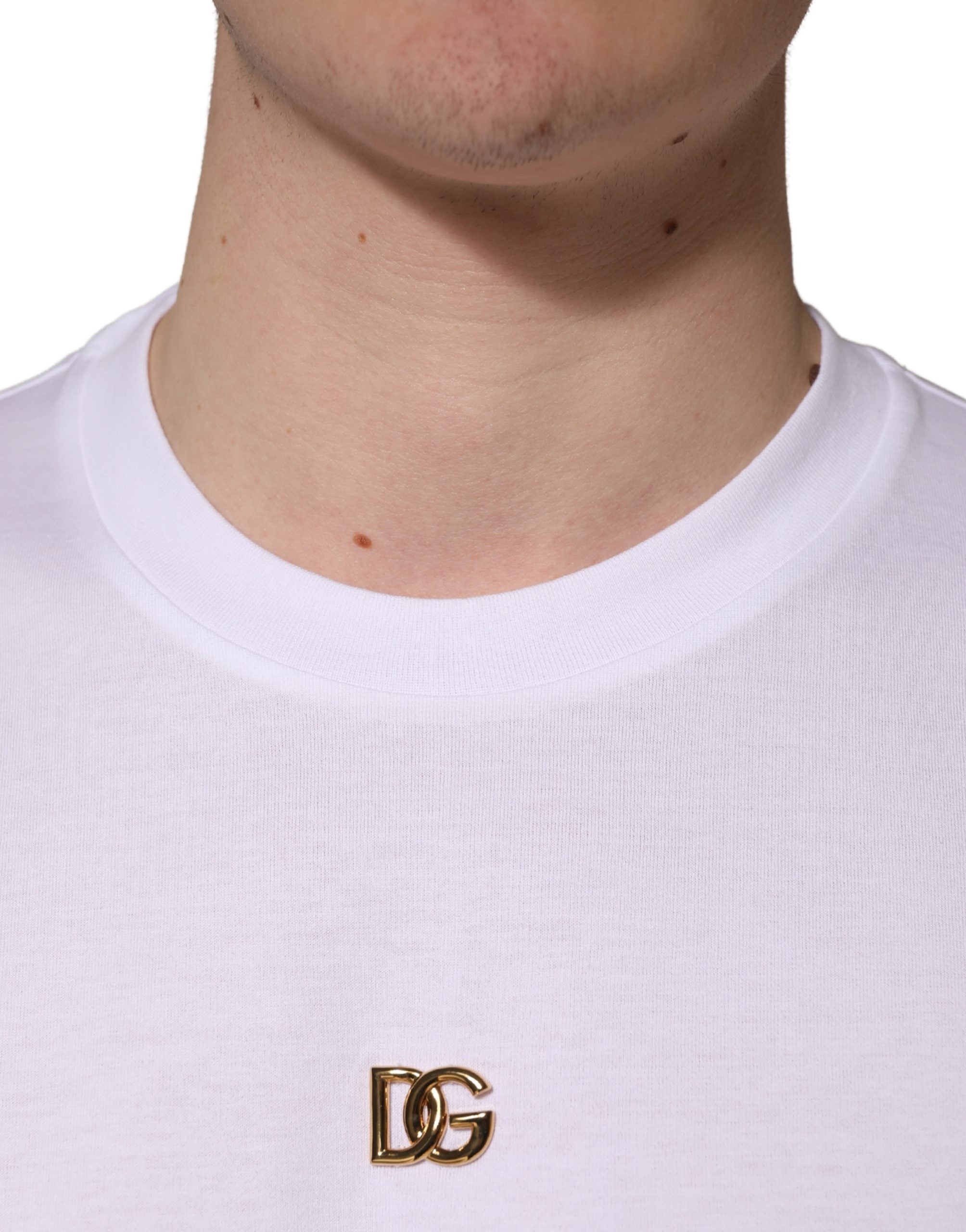 Dolce & Gabbana White Metal DG Logo Cotton Short Sleeves T-shirt