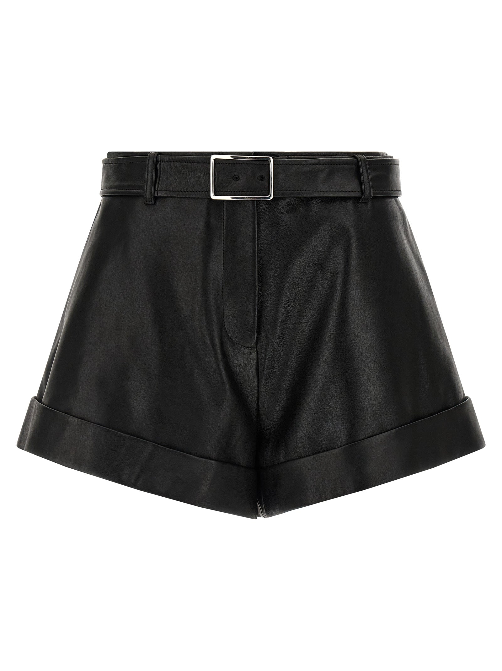 Sportmax Black Lamb Leather Bermuda Shorts