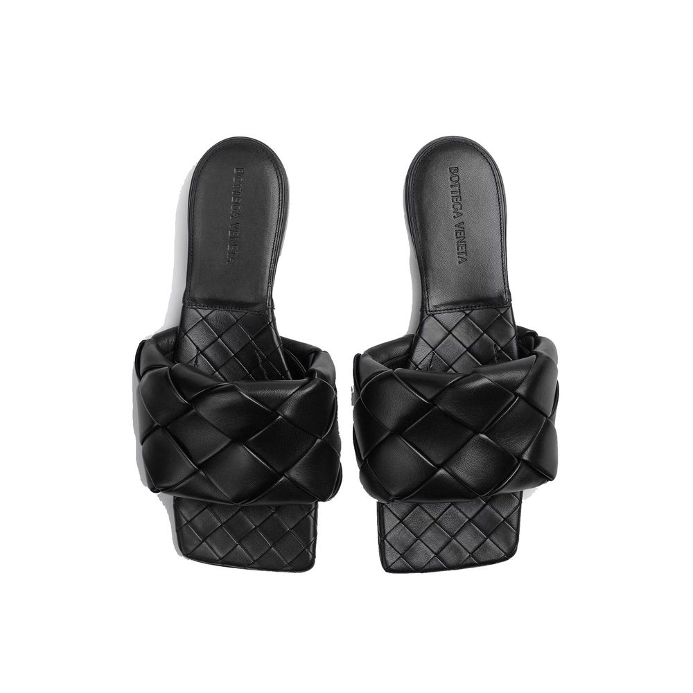 Bottega Veneta Black Lamb Leather Flat Sandals