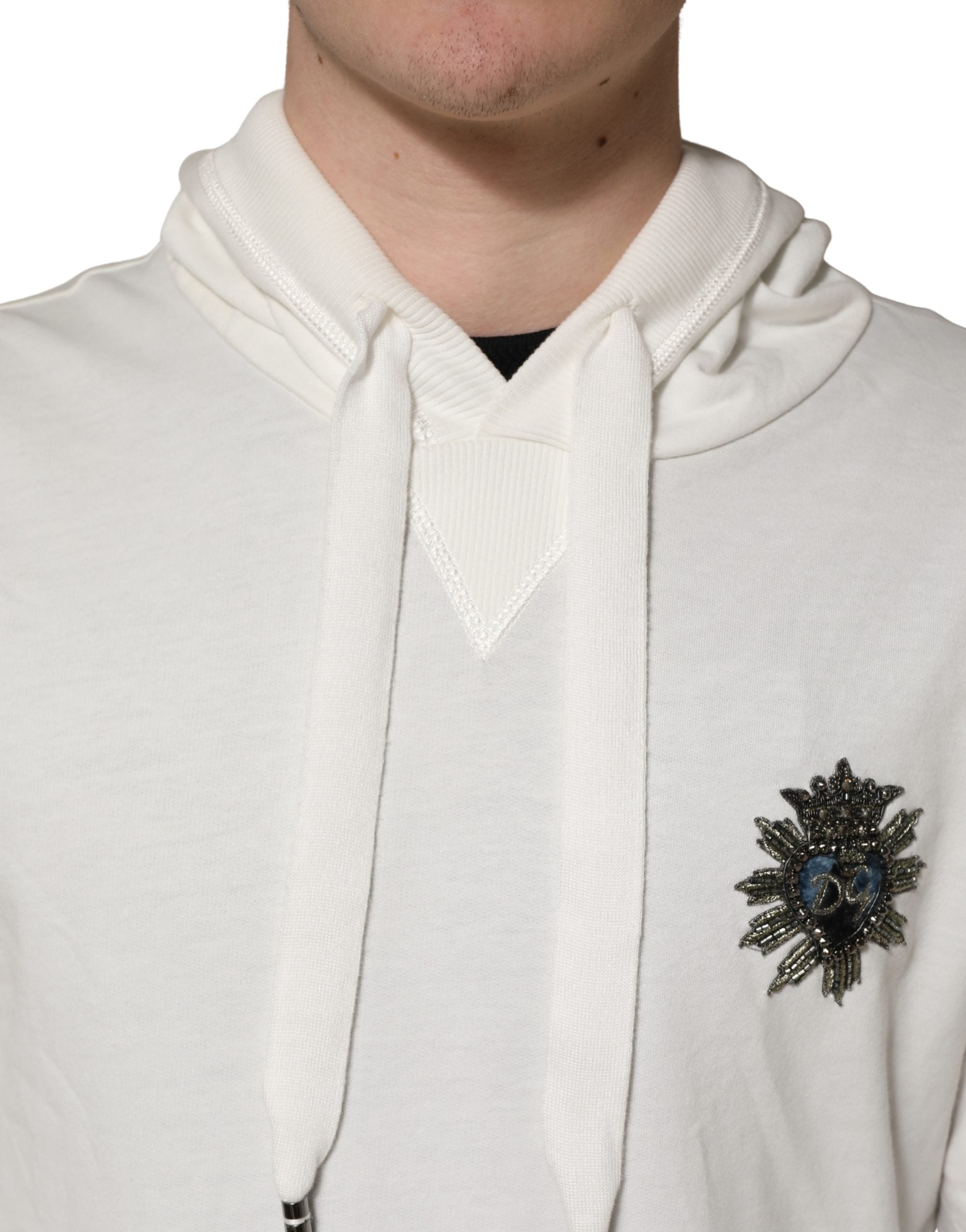 Dolce & Gabbana White Cotton Hooded Sweatshirt Sweater