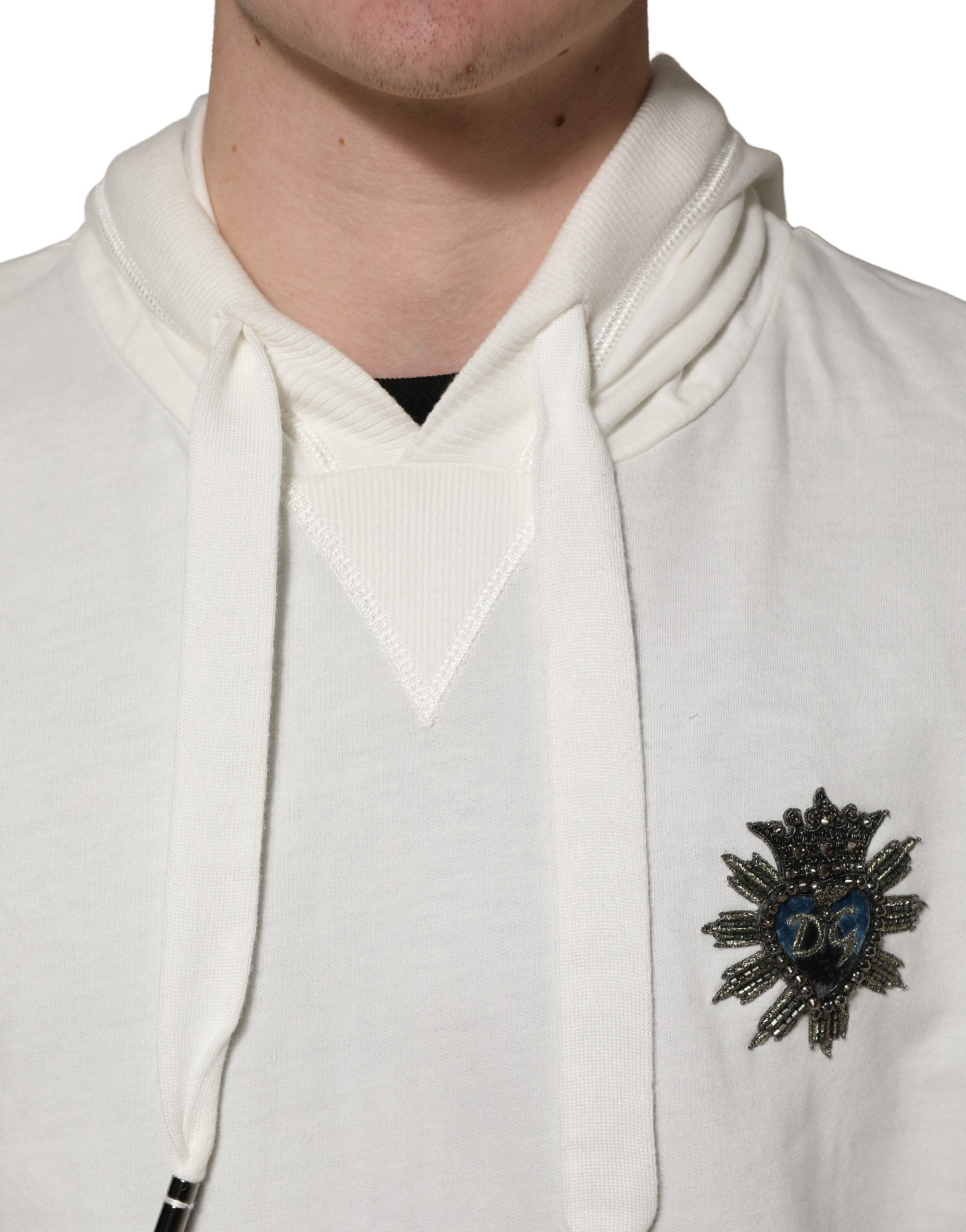 Dolce & Gabbana White Cotton Hooded Sweatshirt Sweater