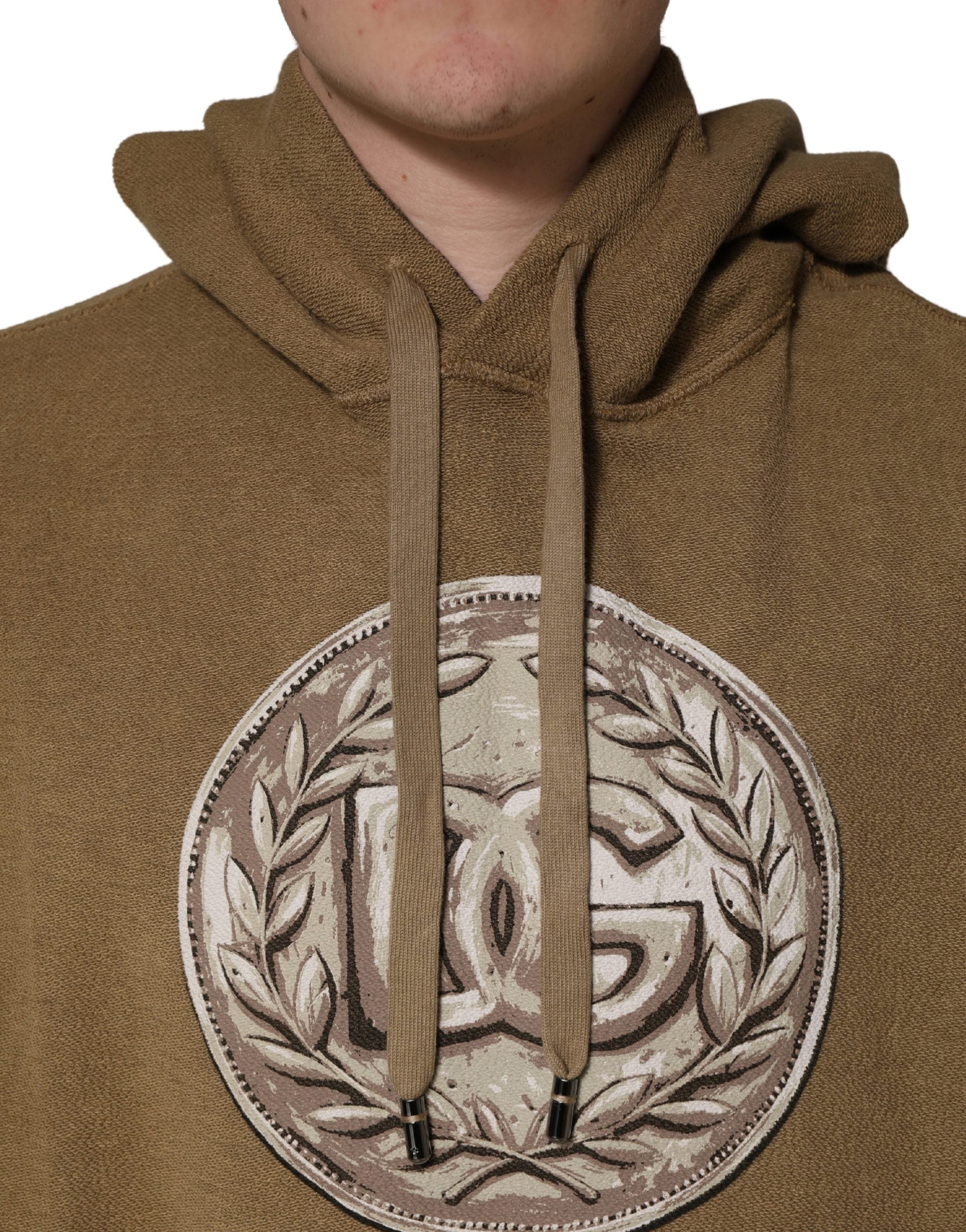 Dolce & Gabbana Brown Cotton Logo Coin Hooded Pullover Sweater