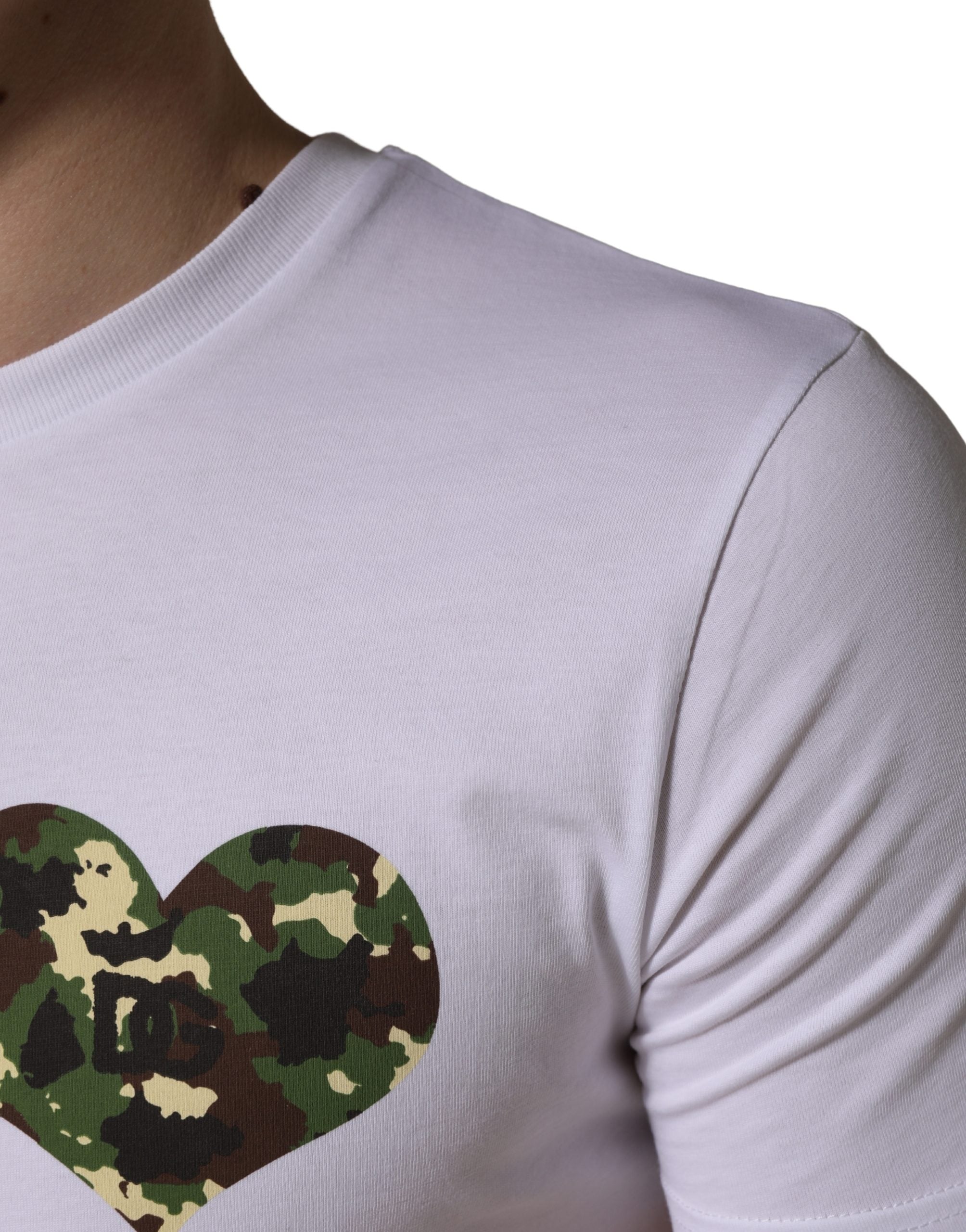 Dolce & Gabbana White Heart Shaped Camouflage Patch Men T-shirt
