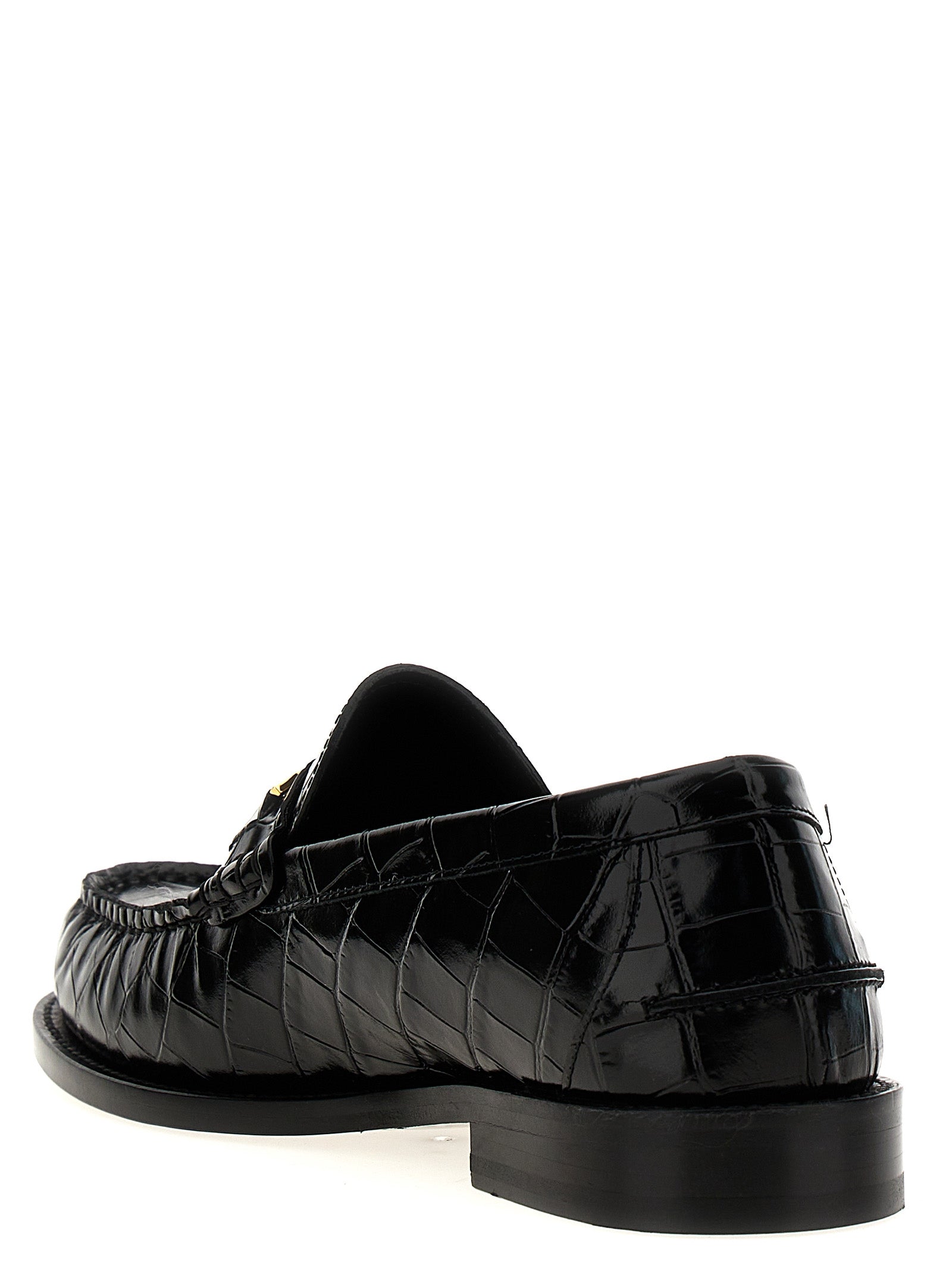 Versace Black Velvet Leather Slip-On Loafers