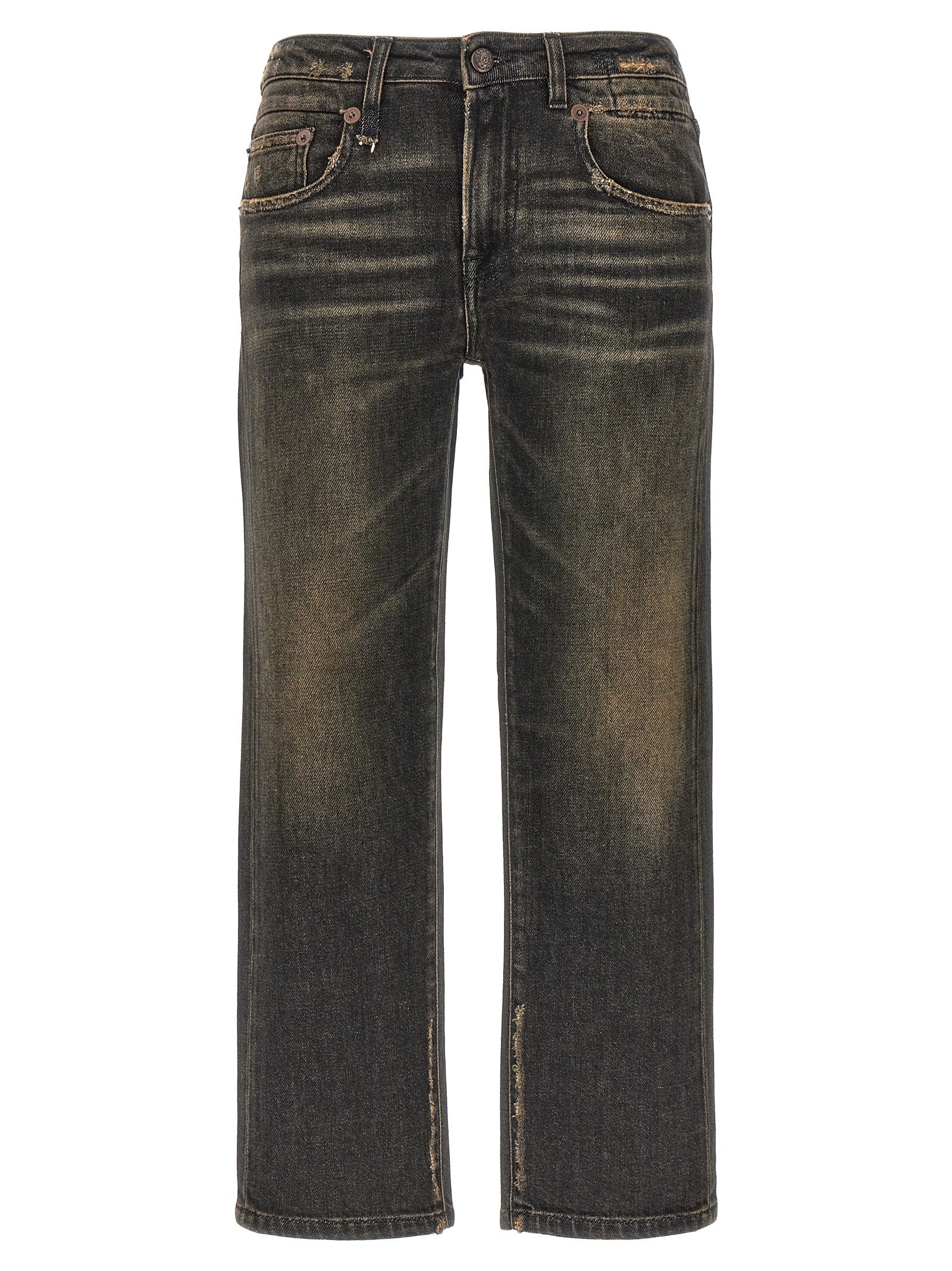 R13 Black Cotton Boyfriend Jeans