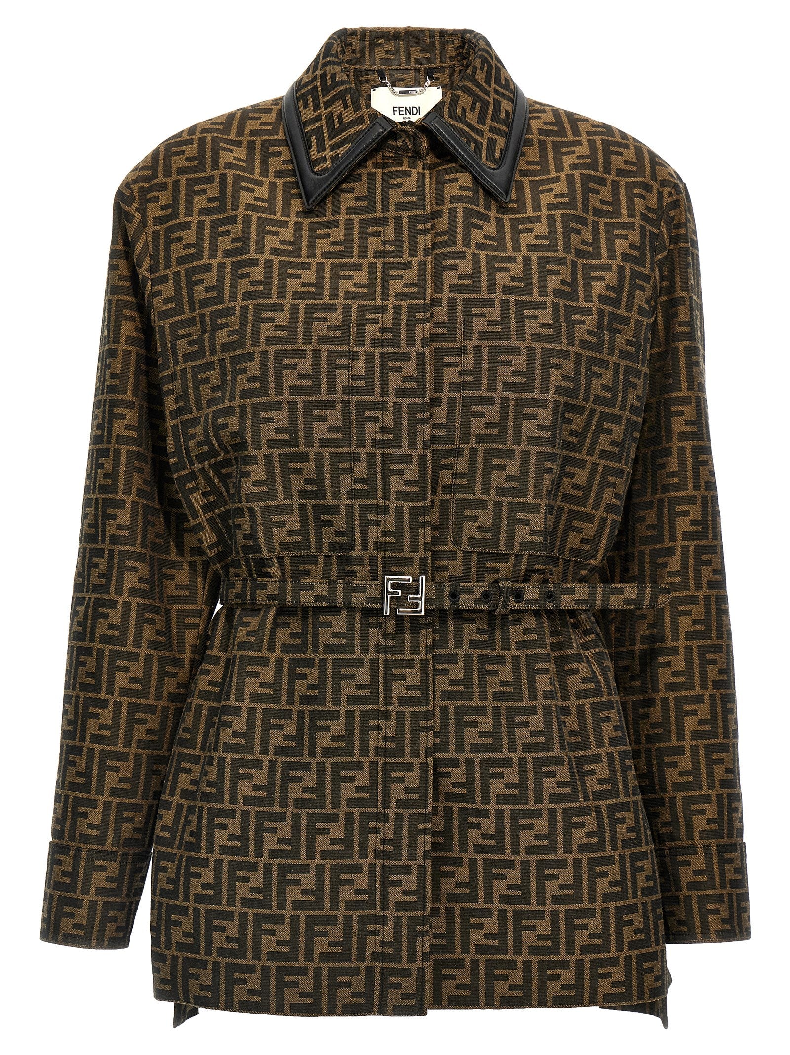 Fendi Brown Polyester Leather Jacket
