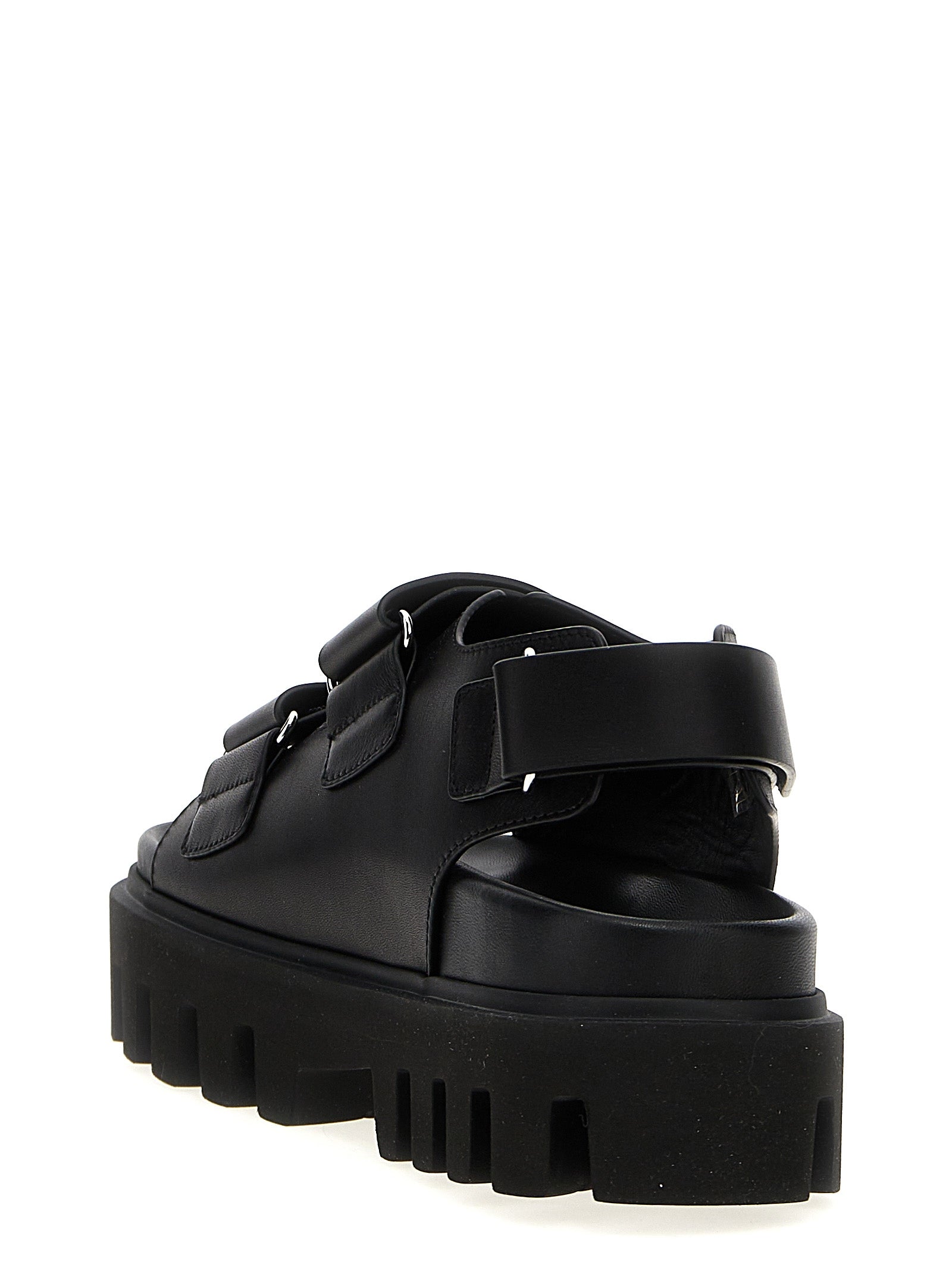 Alexander McQueen Black Calf Leather Bos Taurus Flat Sandals