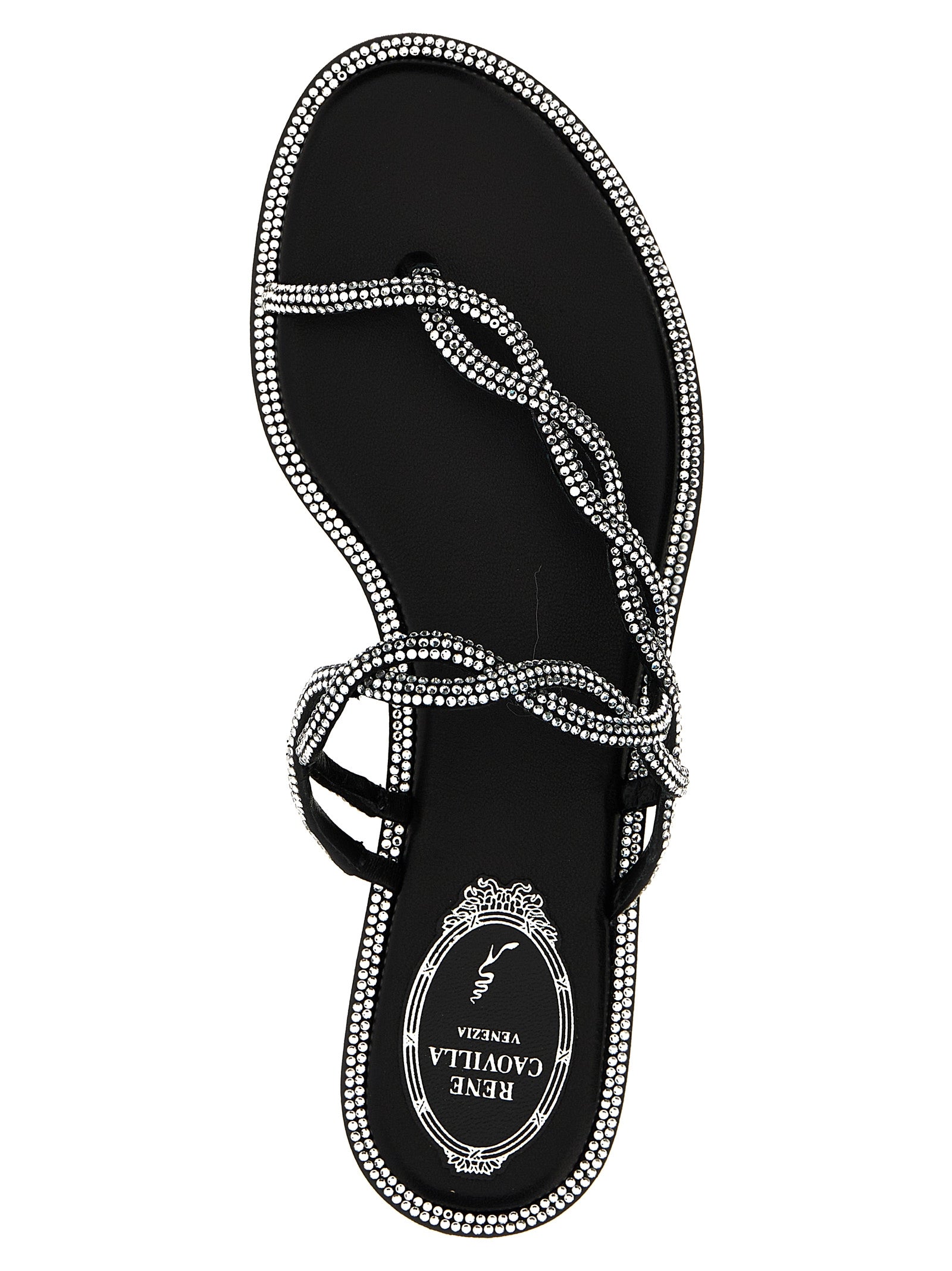 RENE CAOVILLA Black Satin Slides