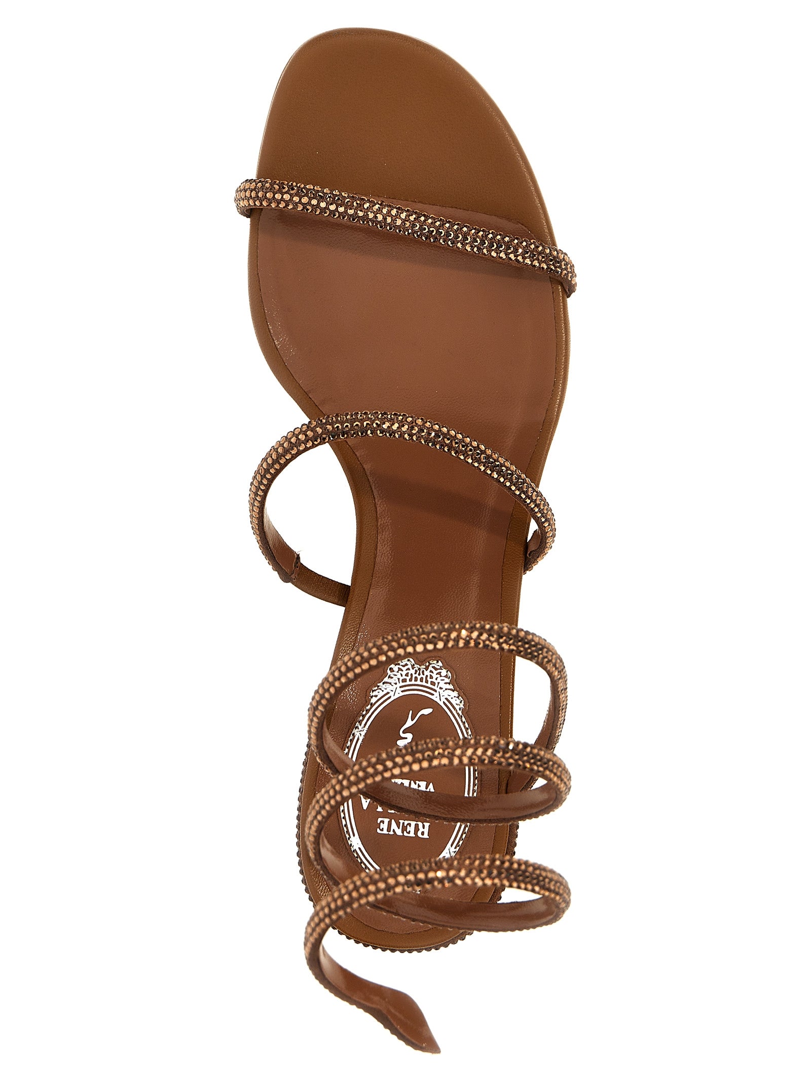 RENE CAOVILLA Brown Satin Platform Sandals