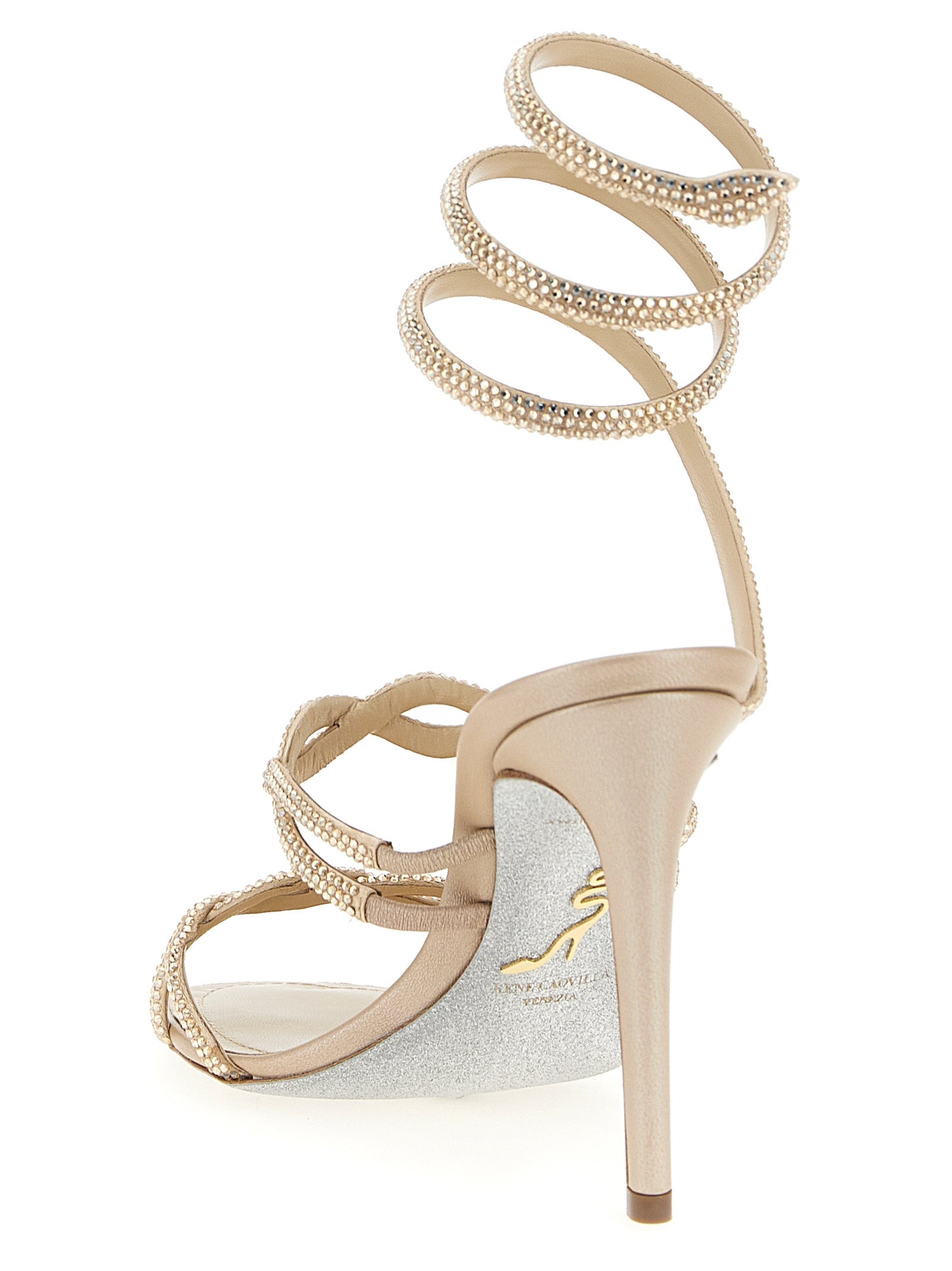 RENE CAOVILLA Beige Satin Stiletto Heel Sandals