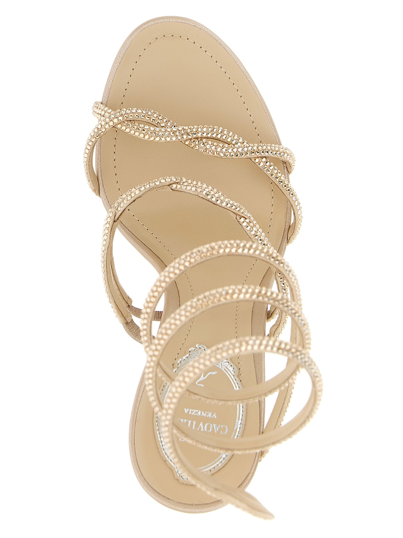 RENE CAOVILLA Beige Satin Stiletto Heel Sandals
