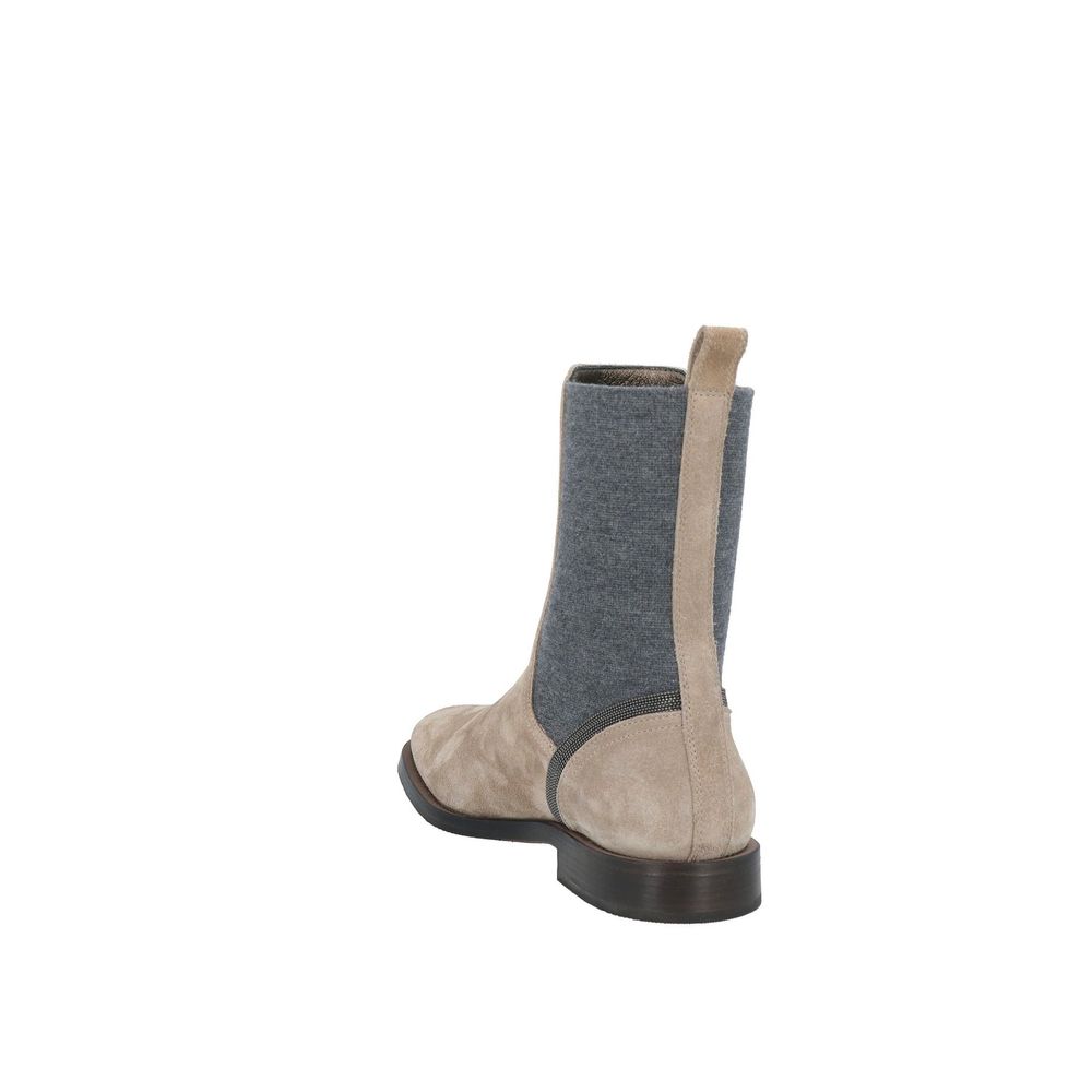 Brunello Cucinelli Beige Leather Chelsea Boots