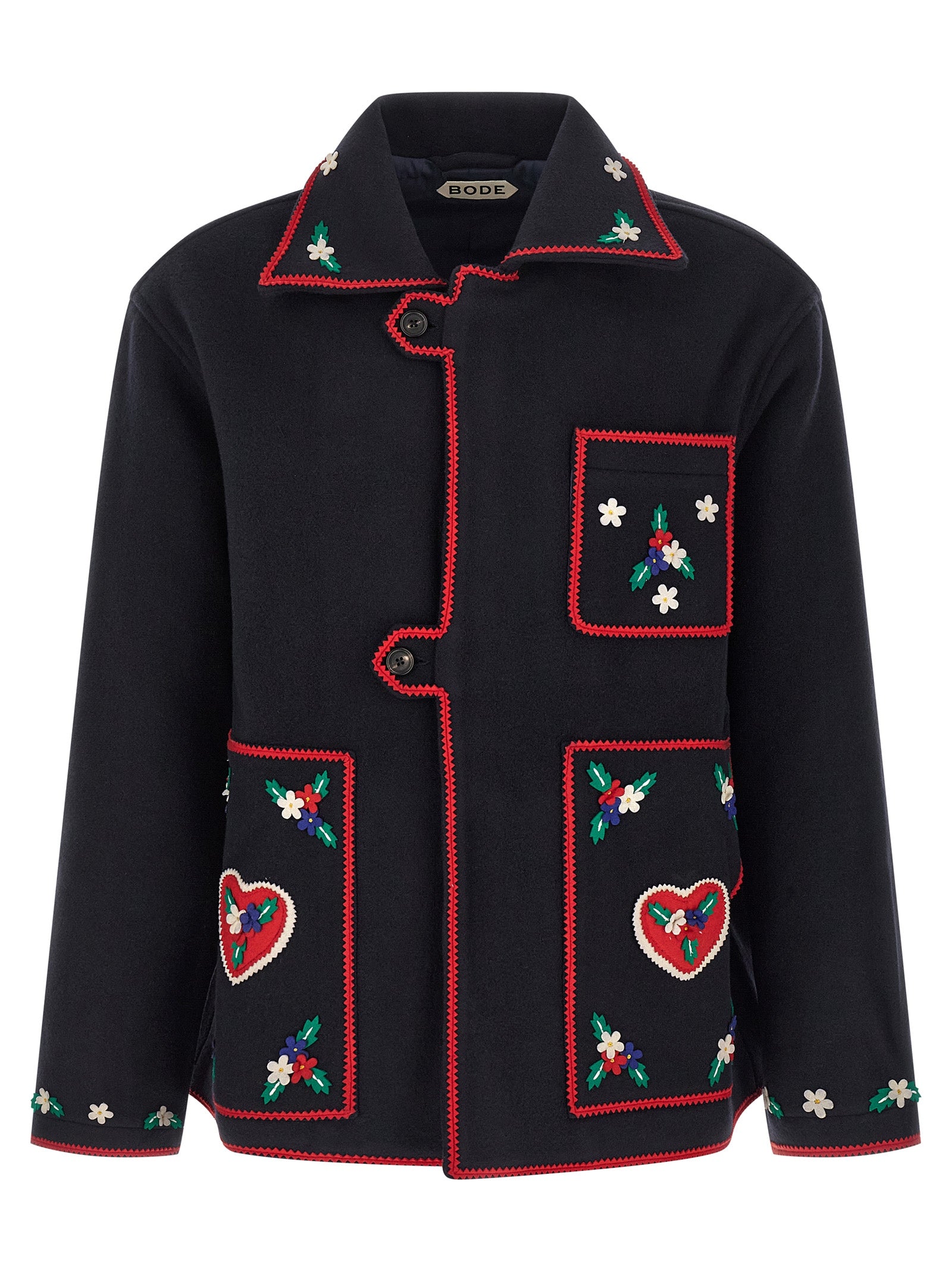 BODE Blue Carroll Wool Patchwork Jacket