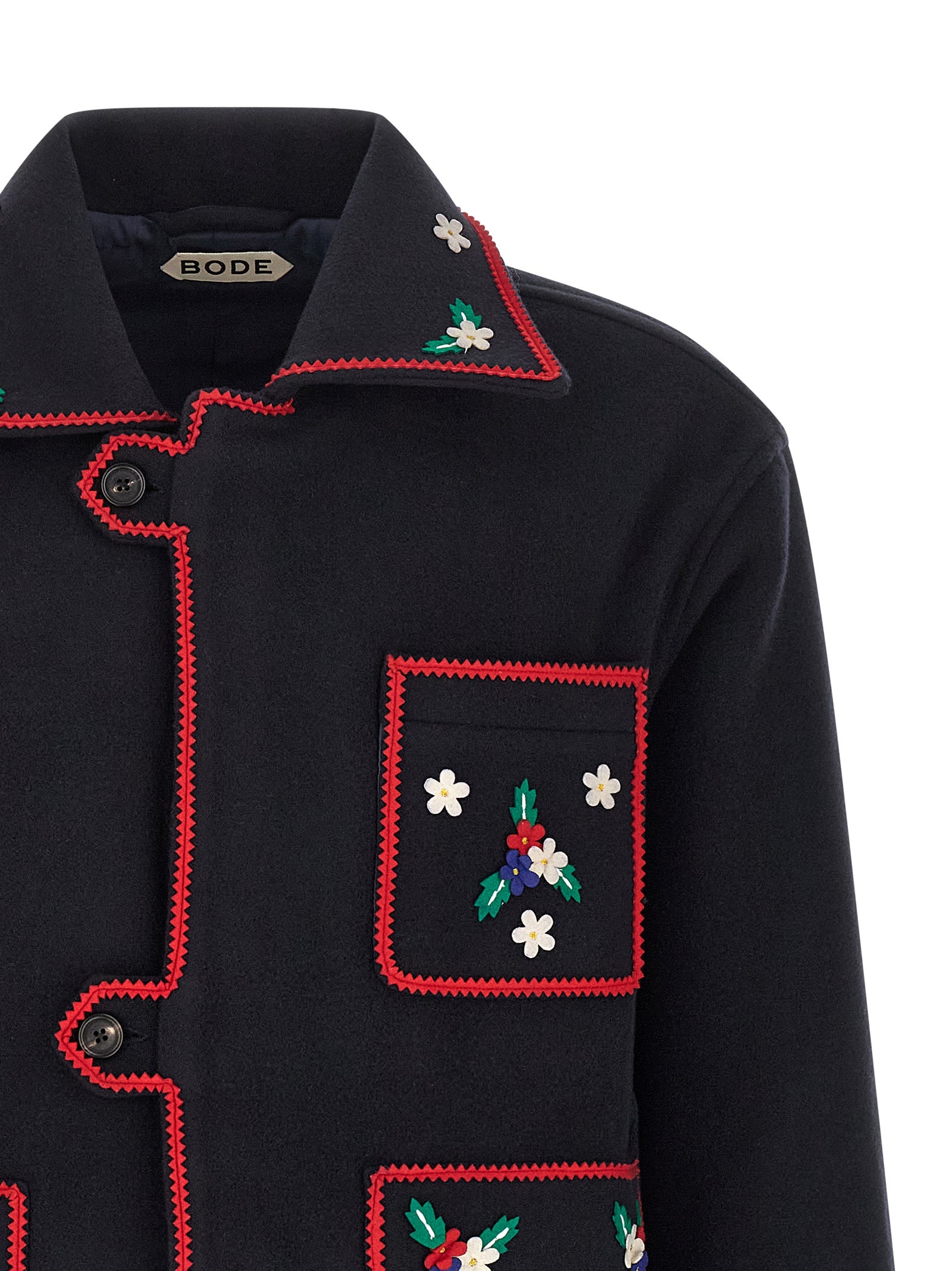 BODE Blue Carroll Wool Patchwork Jacket