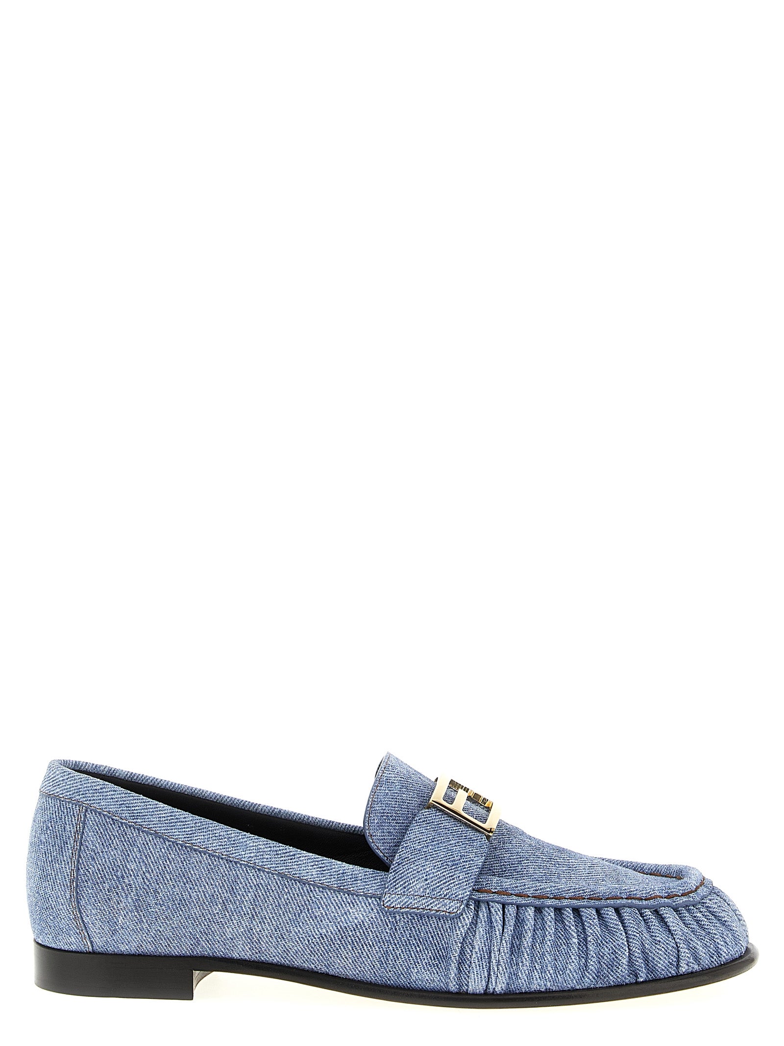 Fendi Blue Calfskin Slip-On Loafers