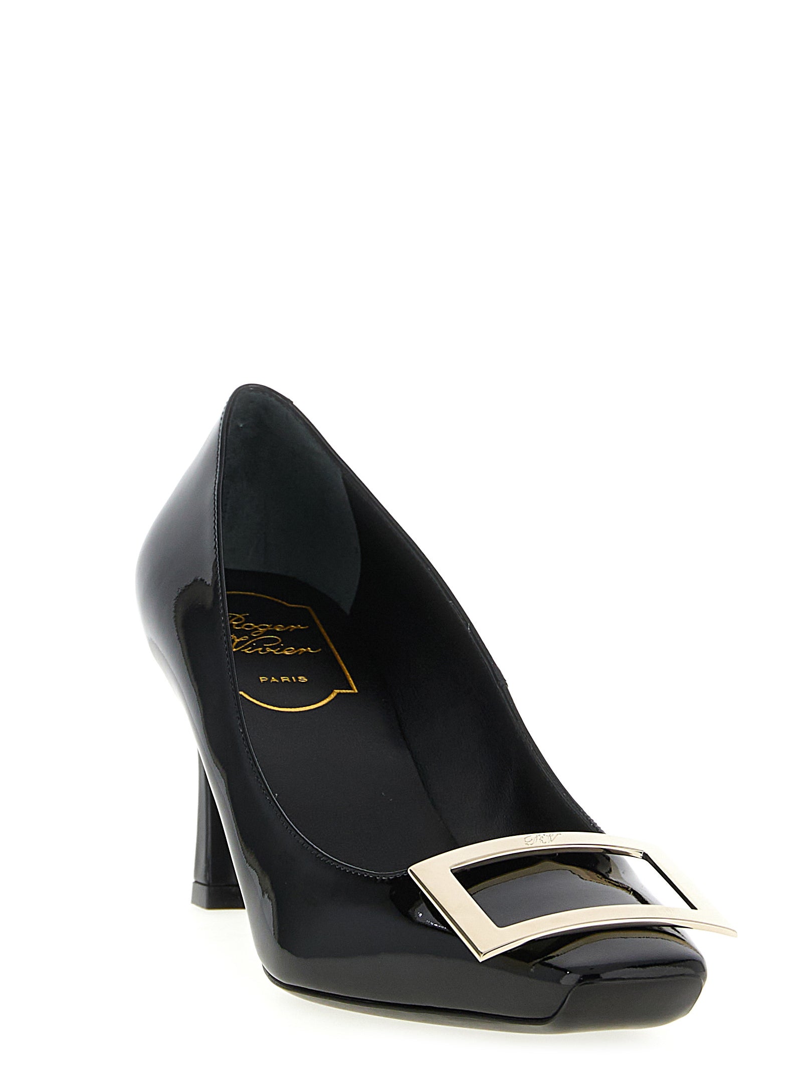 Roger Vivier Black Calfskin Mid Heel Pumps