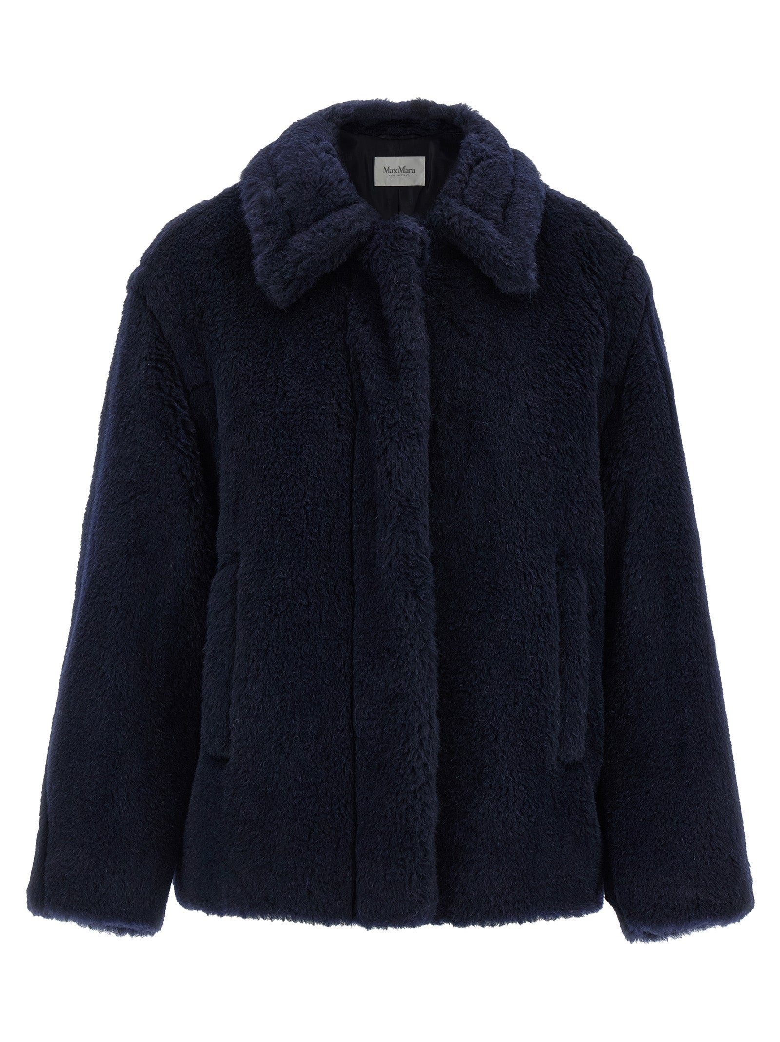 Max Mara Blue Alpaca Leather Coat