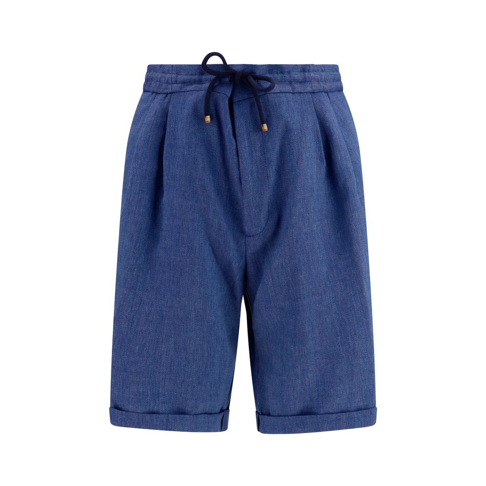 Brunello Cucinelli Blue Linen Bermuda Shorts