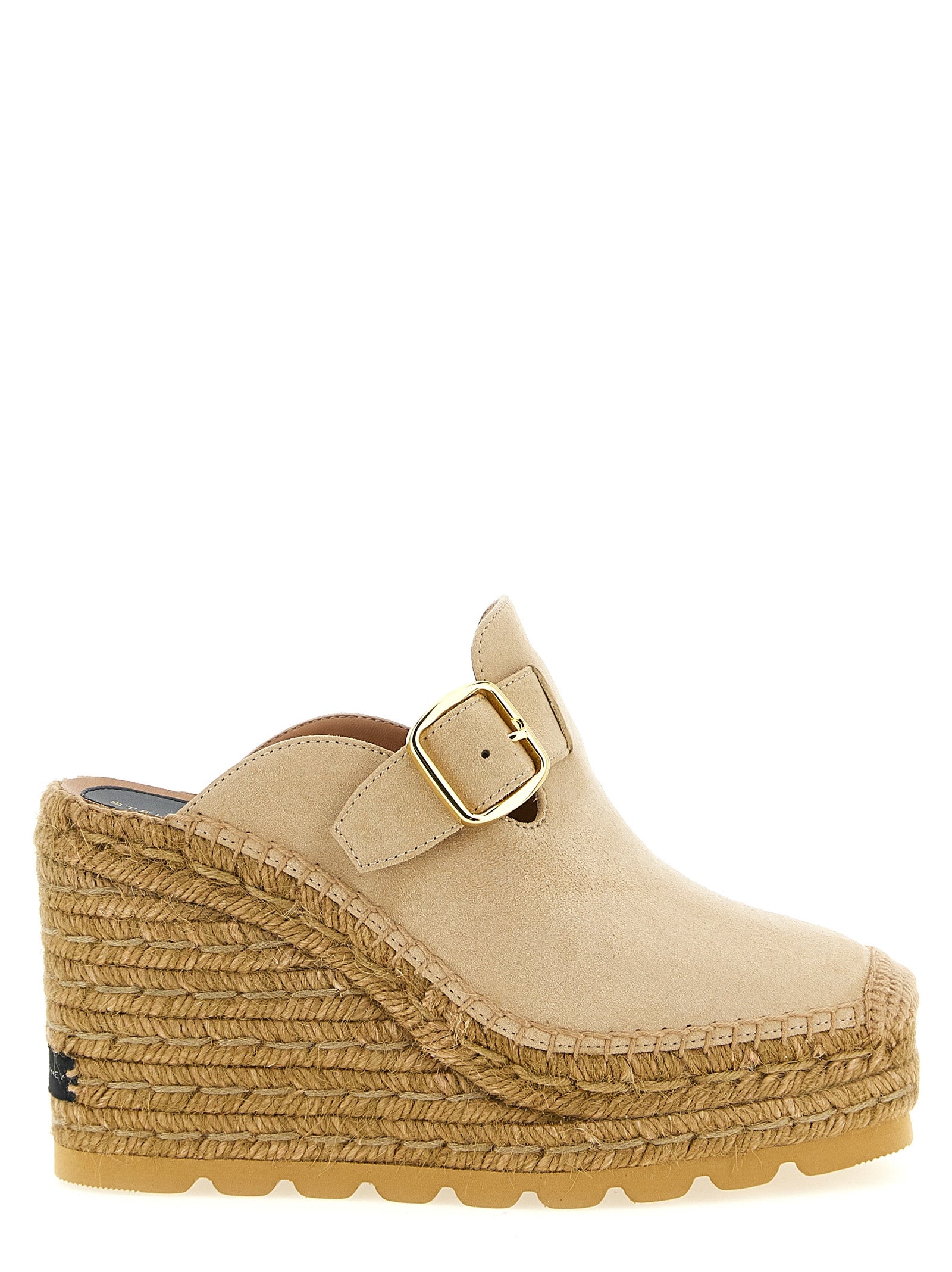 Stella McCartney Beige Raffia Platform Wedge Clogs
