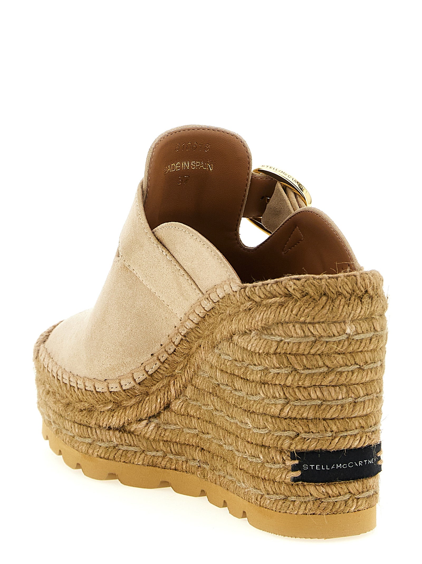 Stella McCartney Beige Raffia Platform Wedge Clogs