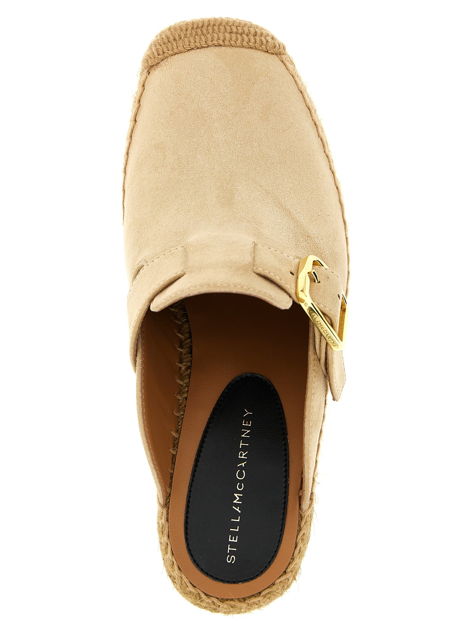 Stella McCartney Beige Raffia Platform Wedge Clogs