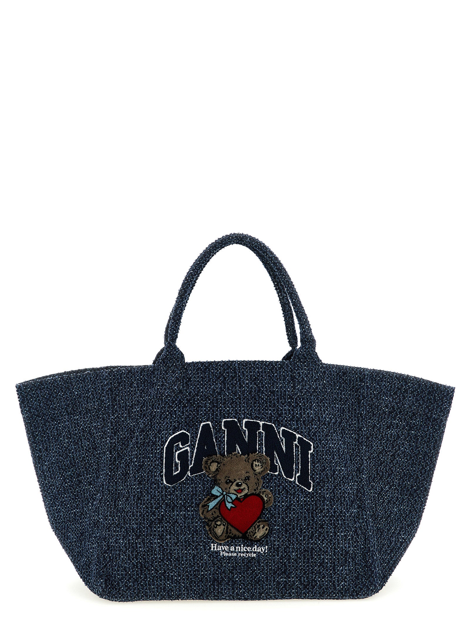 Ganni Blue Organic Cotton Tote Bag
