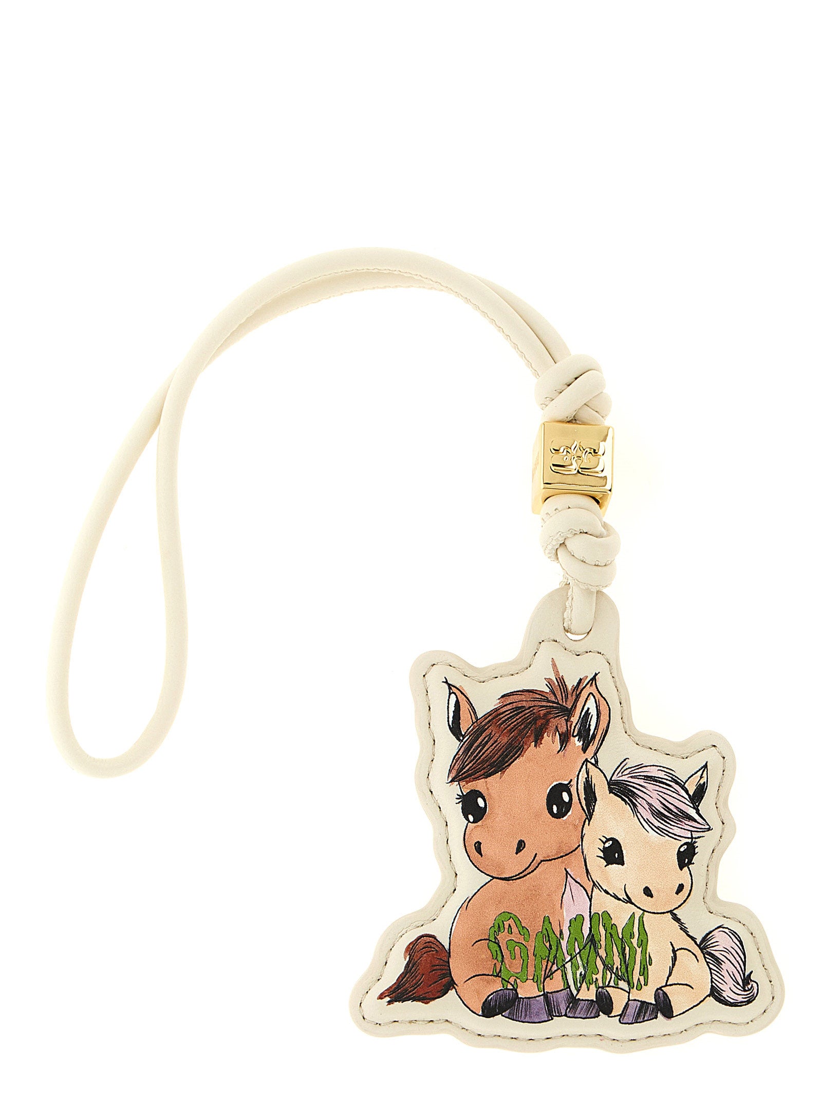 Ganni Beige Leather Keychain