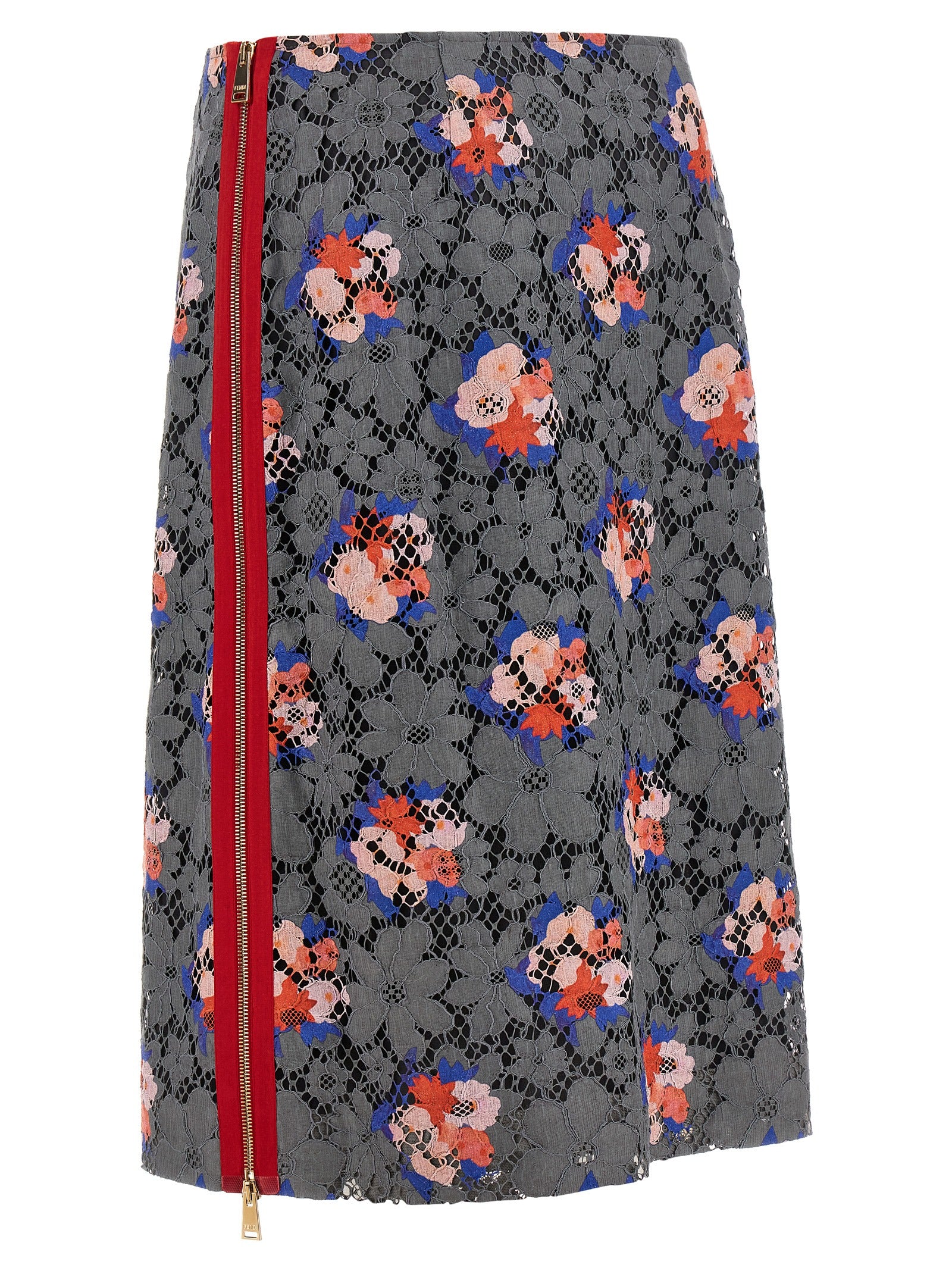 Fendi Gray Cotton Midi Skirt