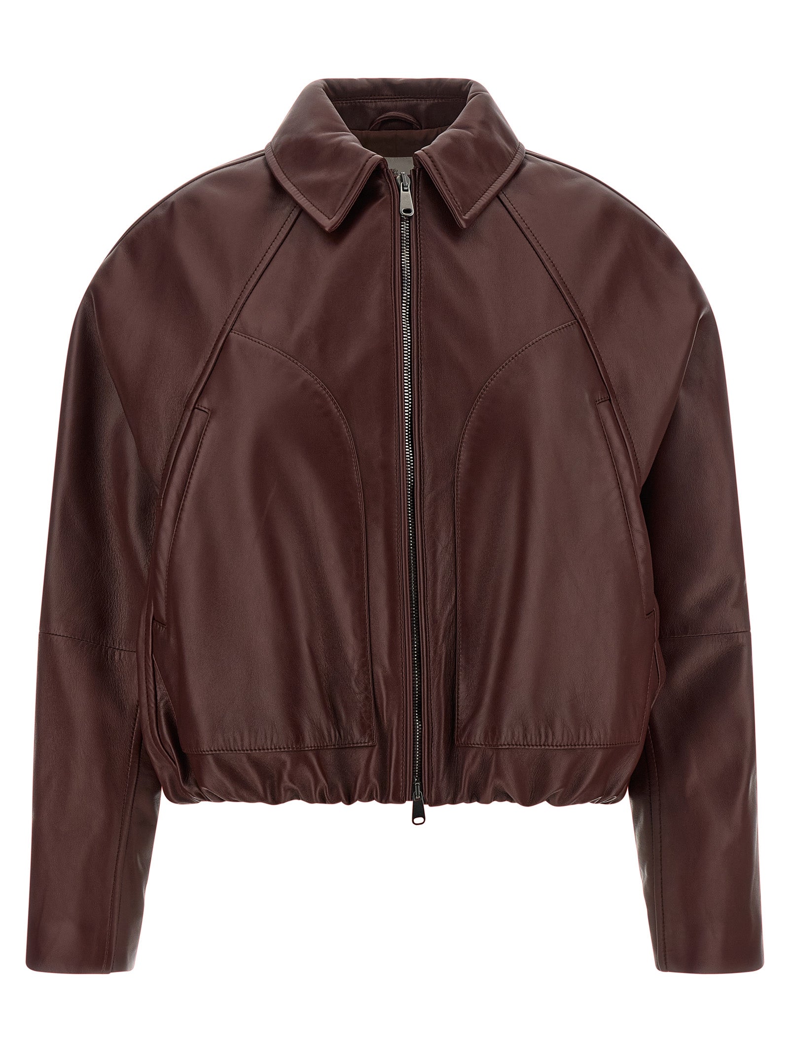 Brunello Cucinelli Bordeaux Calfskin Leather Jacket