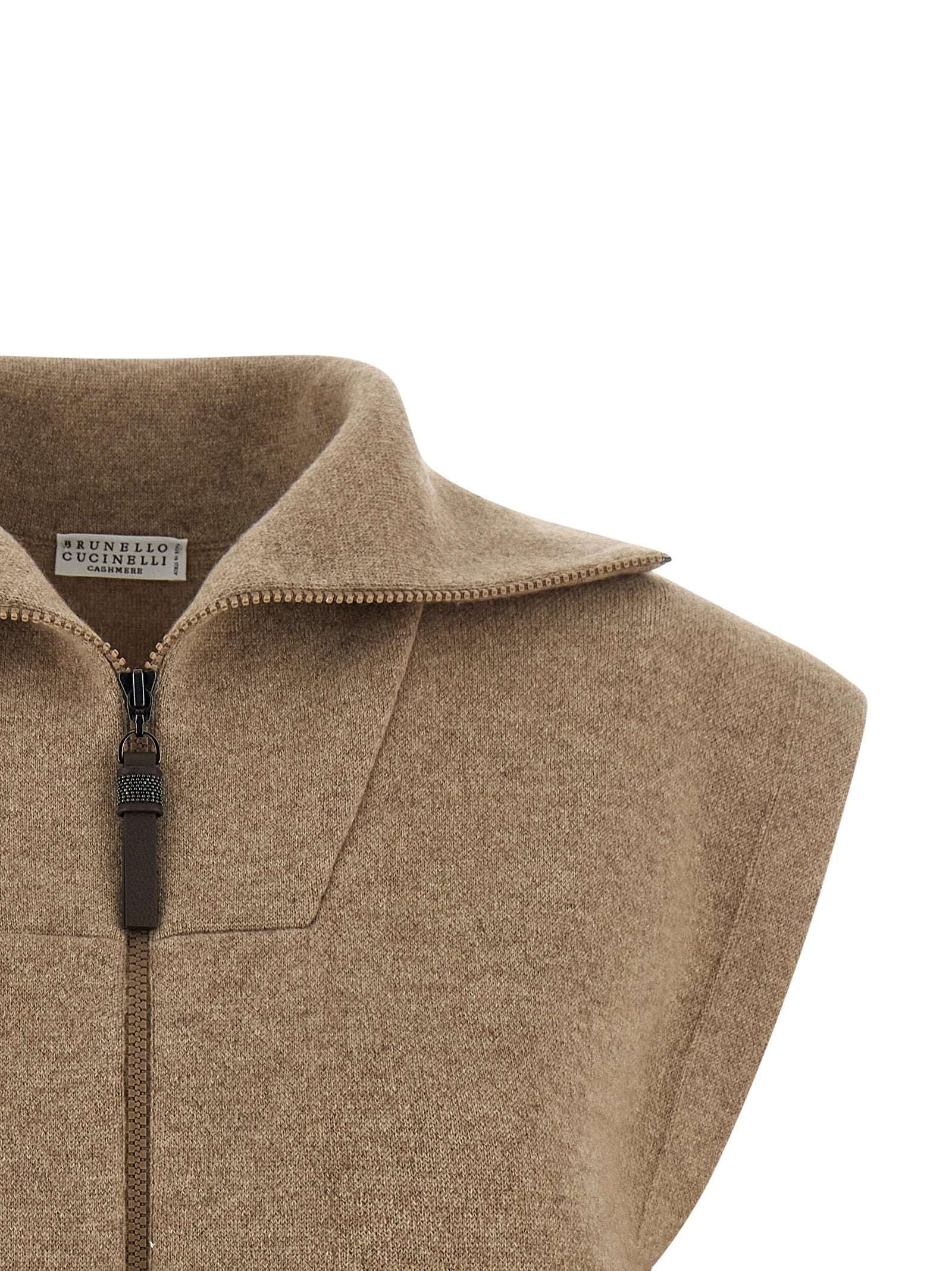 Brunello Cucinelli Beige Cashmere Sleeveless Jacket