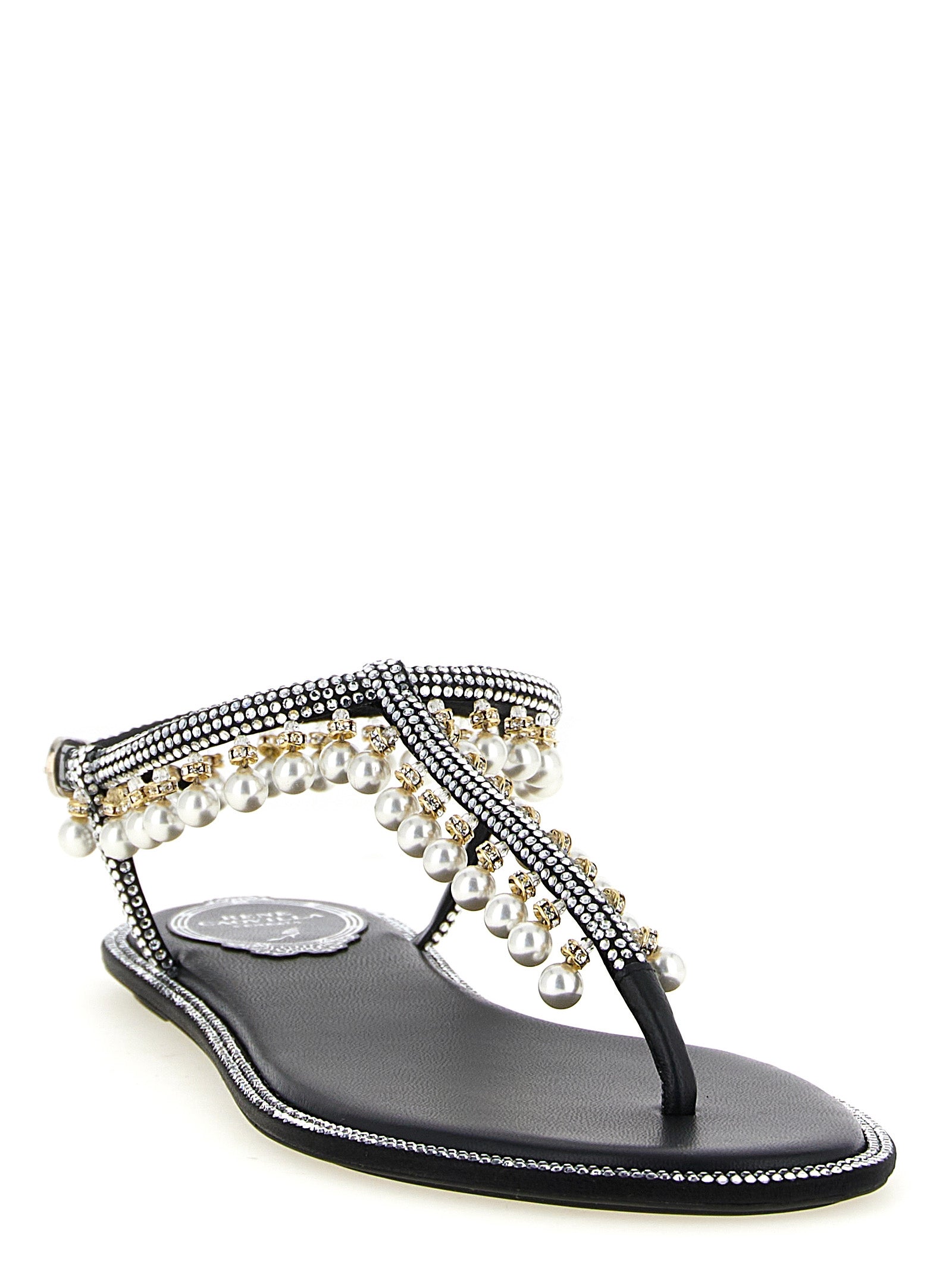 RENE CAOVILLA Bicolor Viscose Flat Sandals