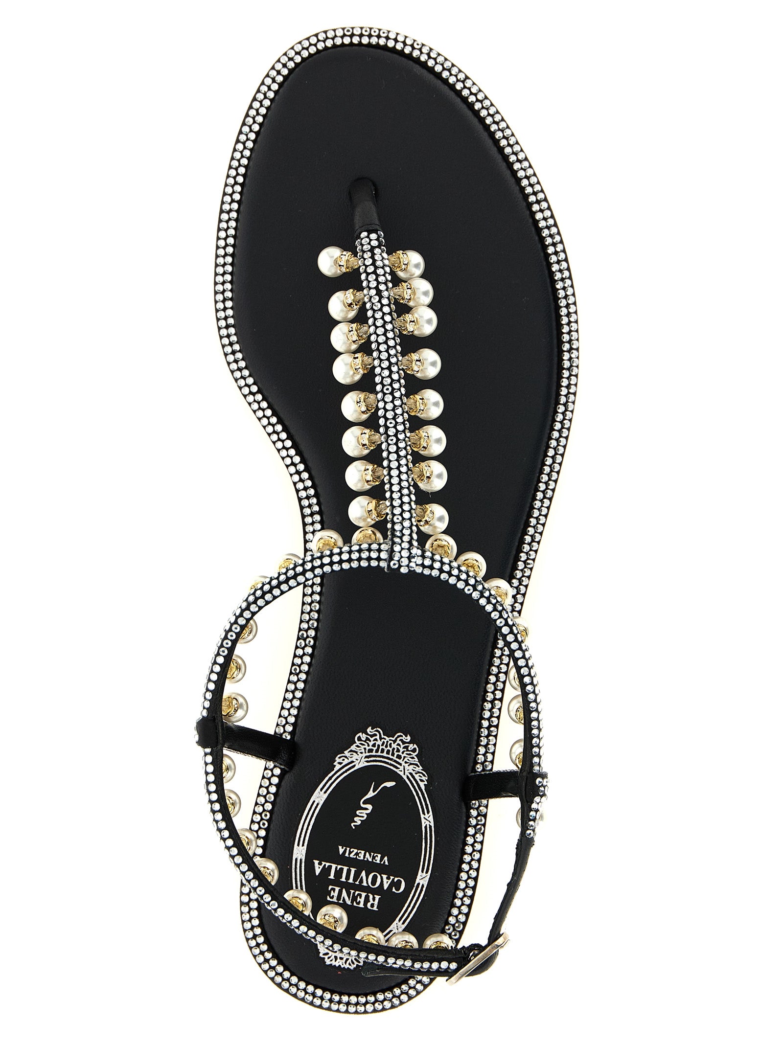 RENE CAOVILLA Bicolor Viscose Flat Sandals