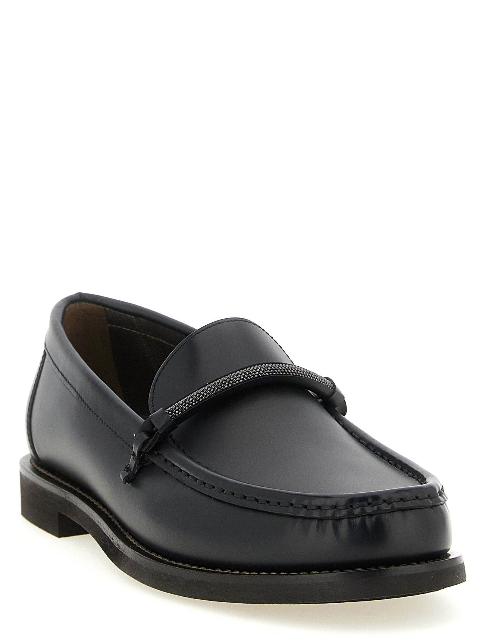 Brunello Cucinelli Black Calfskin Slip-On Loafers