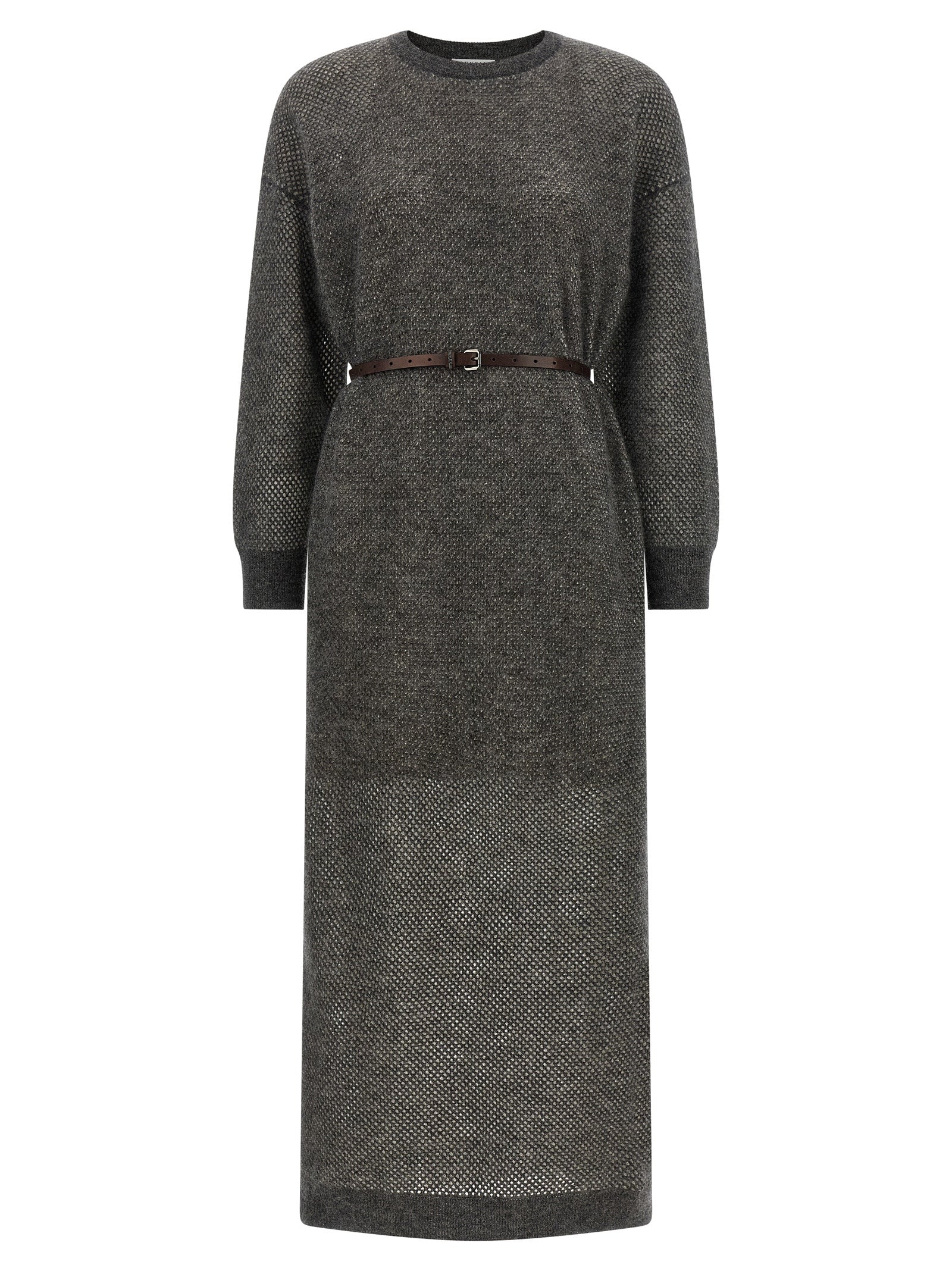 Brunello Cucinelli Gray Wool Midi Dress