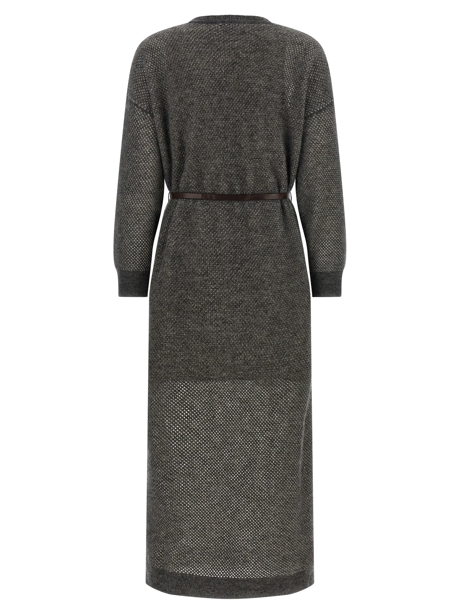 Brunello Cucinelli Gray Wool Midi Dress