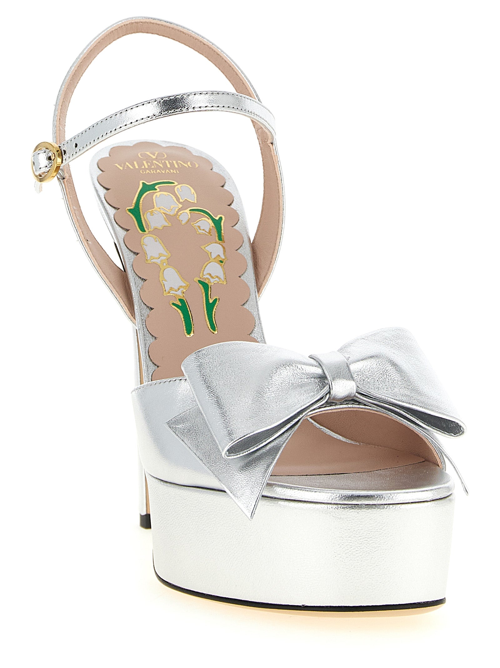Valentino Garavani Silver Leather Stiletto Heel Sandals