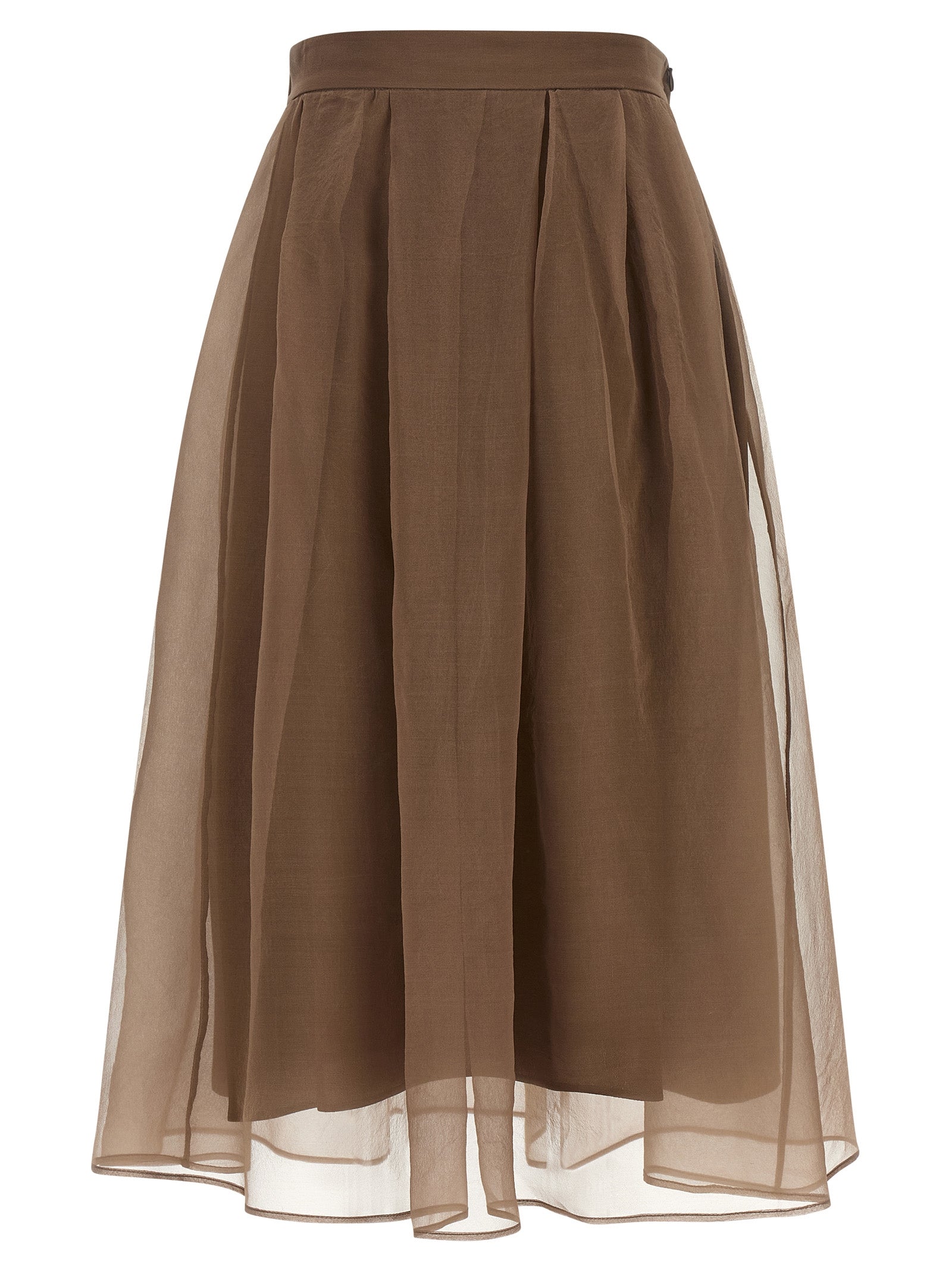Brunello Cucinelli Brown Silk Midi Skirt