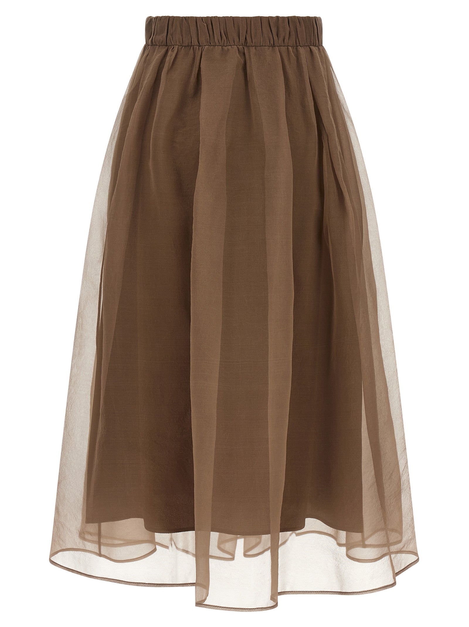 Brunello Cucinelli Brown Silk Midi Skirt