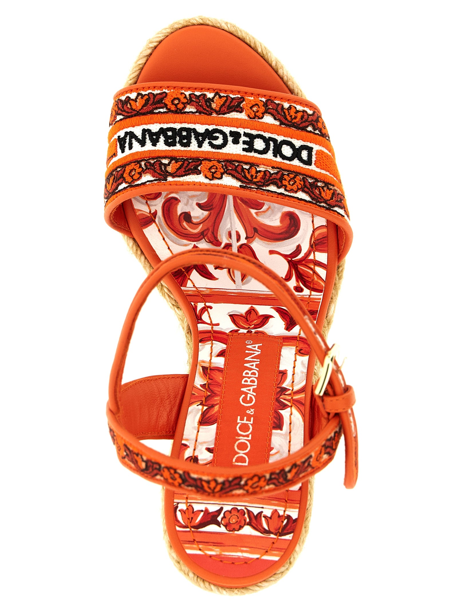 Dolce & Gabbana Orange Cotton Wedge Sandals