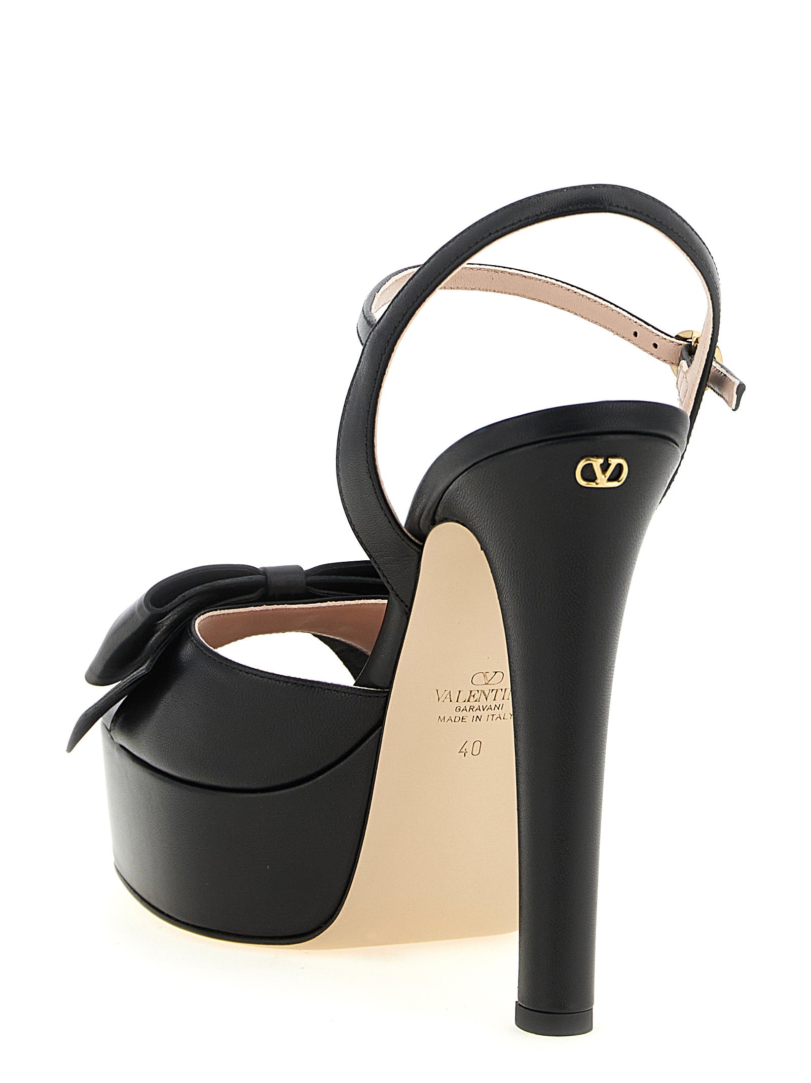 Valentino Garavani Black Calfskin Stiletto Heel Sandals