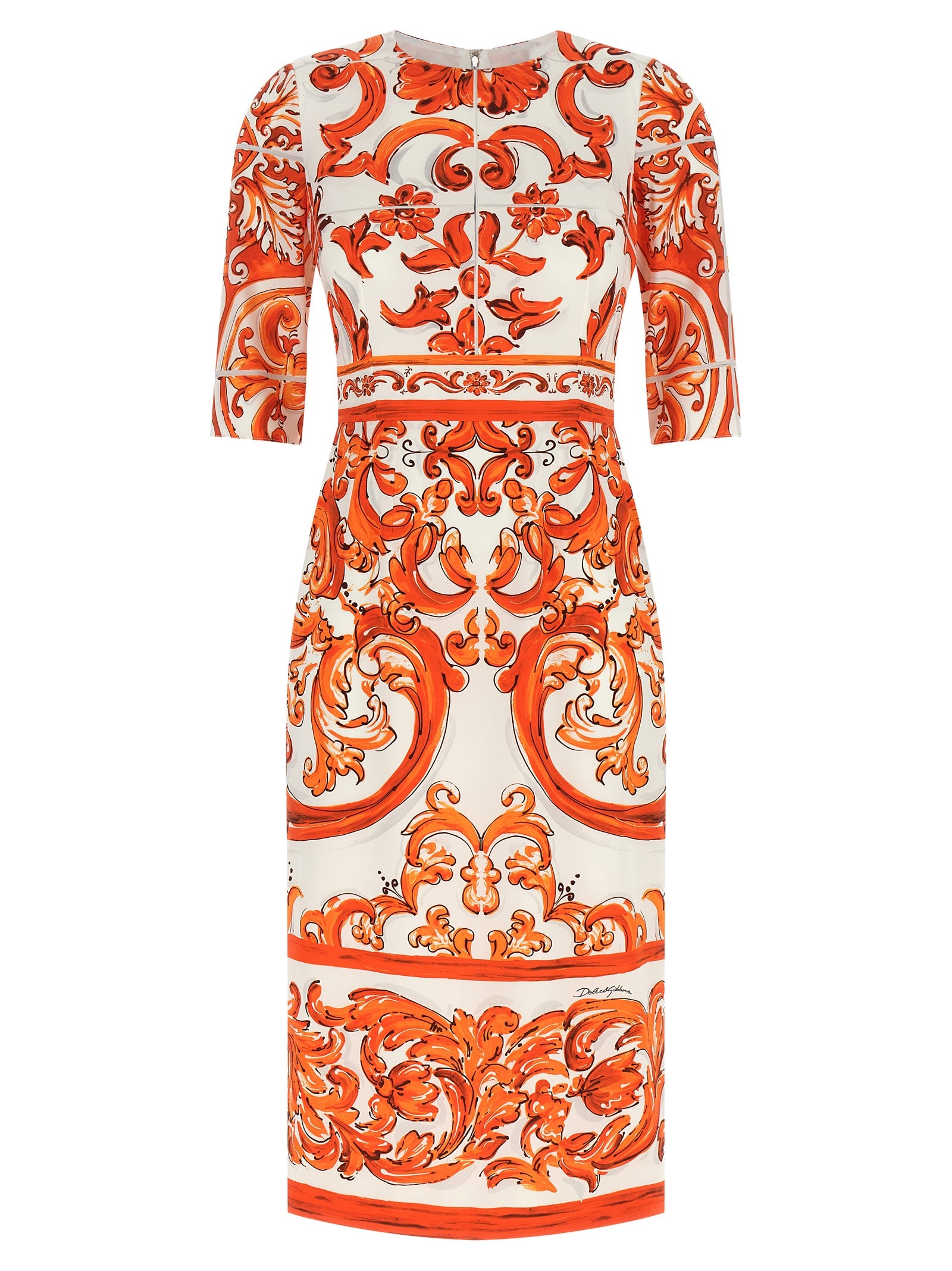 Dolce & Gabbana Orange Silk Midi Dress