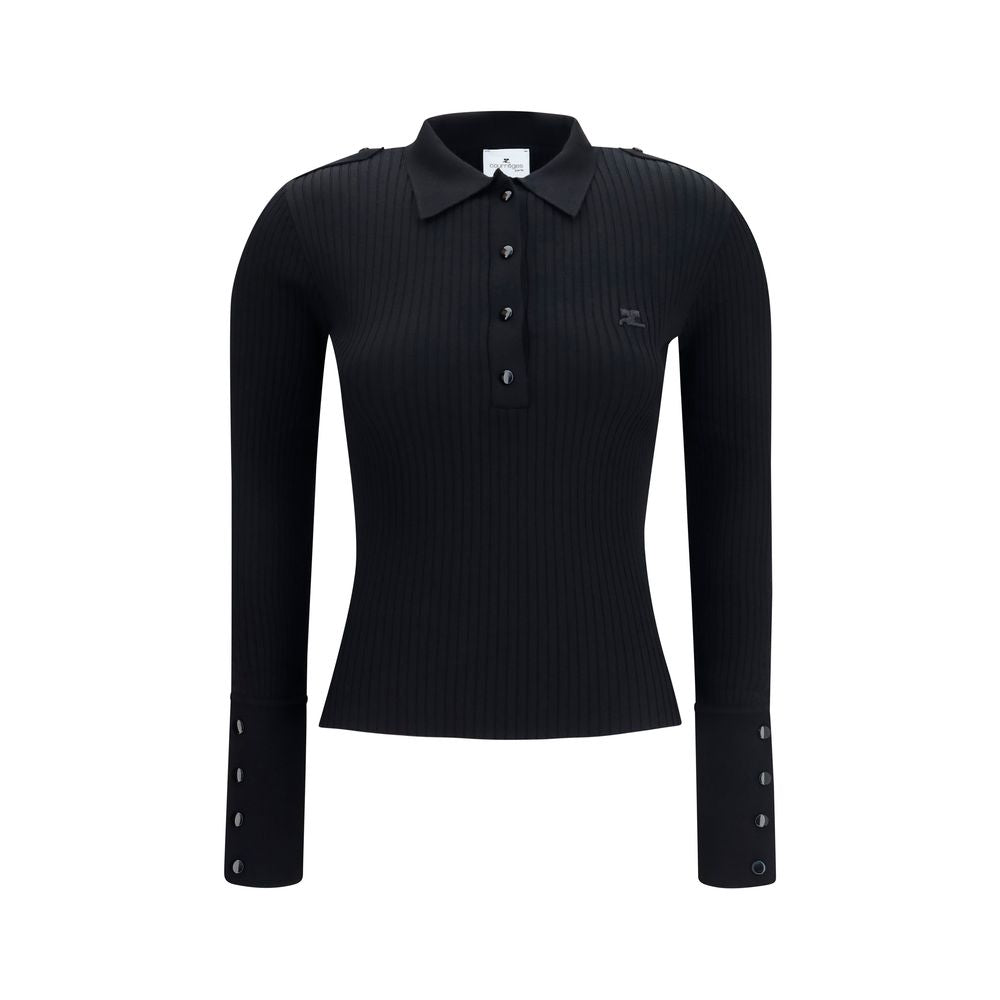 Courrèges Black Viscose Polo Shirt