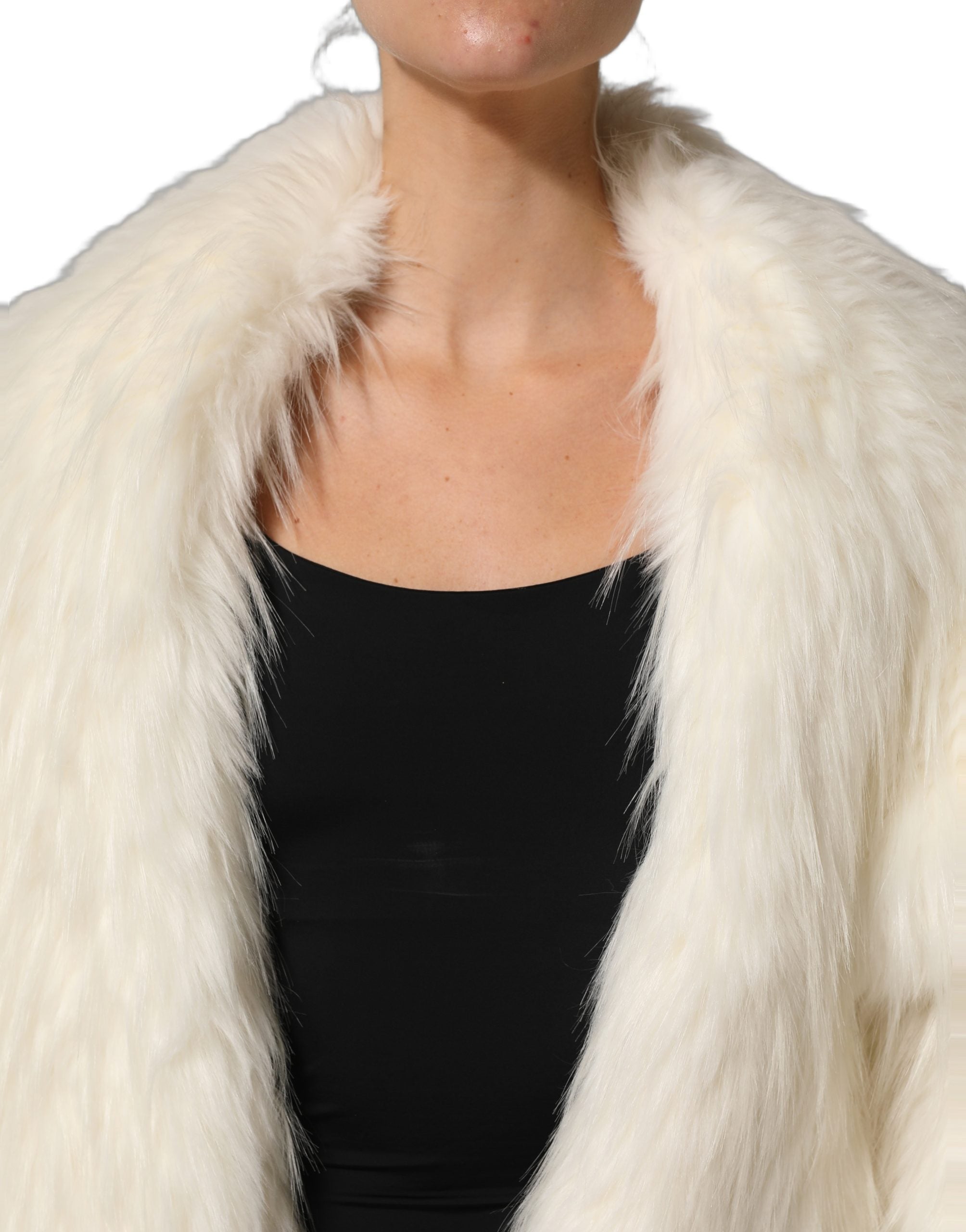 Dolce & Gabbana White Faux Fur Long Sleeves Coat Jacket