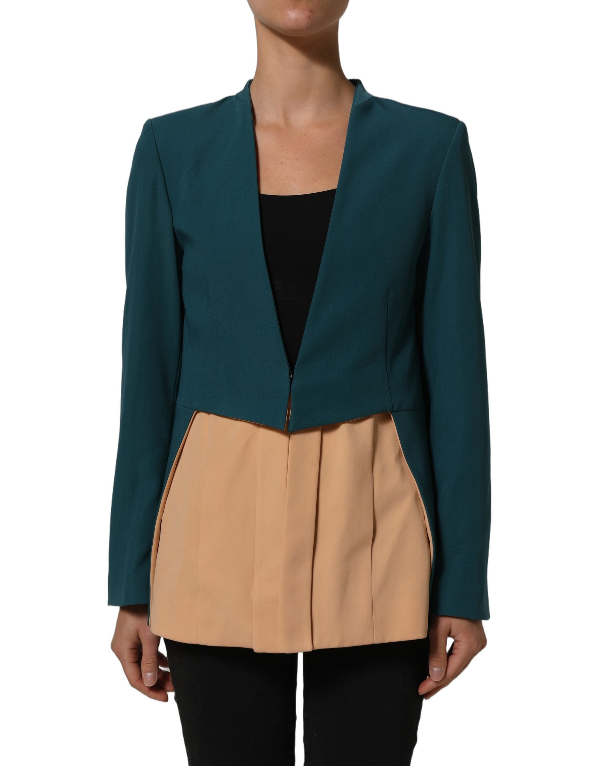 CO|TE Dark Green Beige Polyester Overcoat Women Blazer Jacket