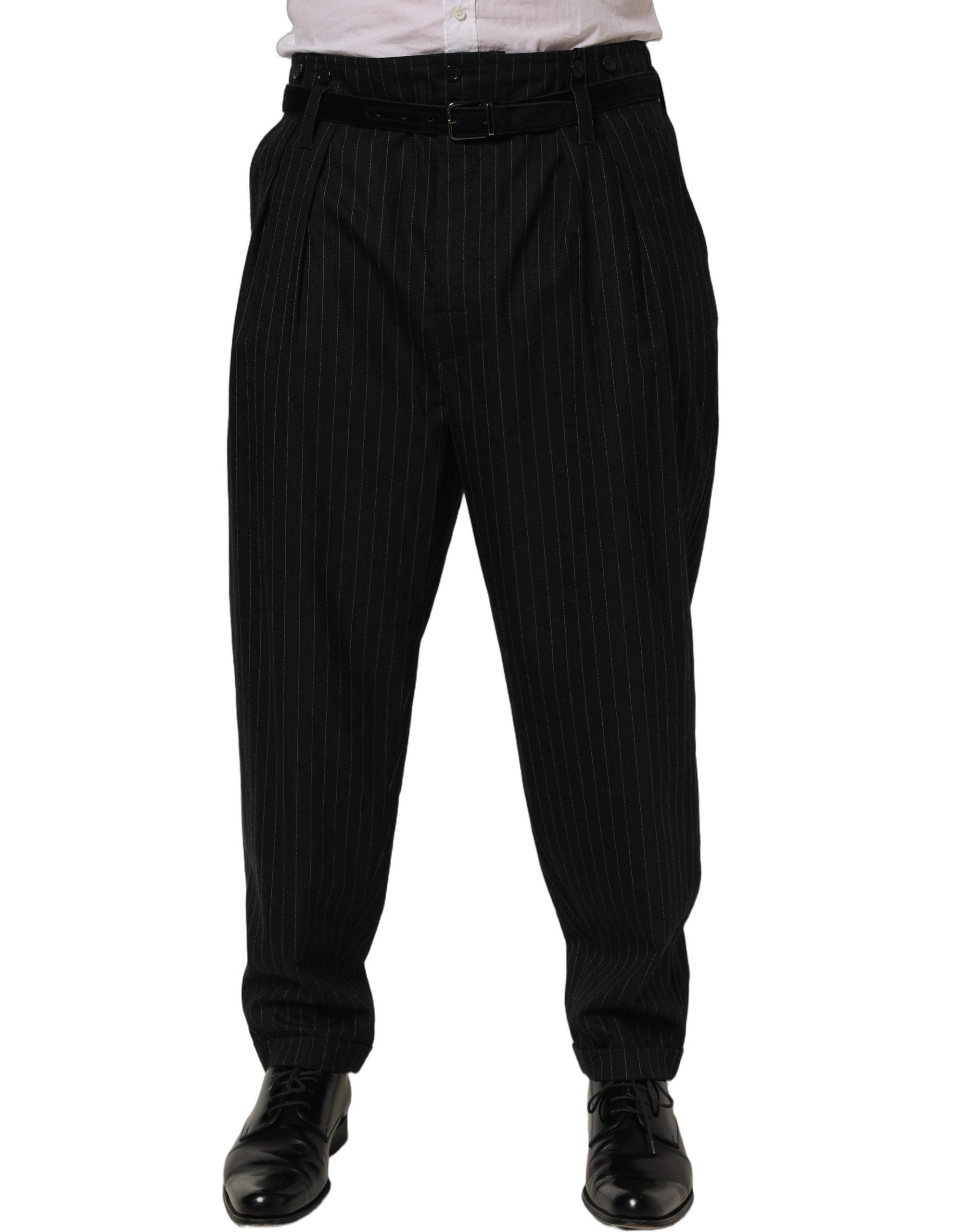 Dolce & Gabbana Black Pinstripe Wool Men Dress Trouser Pants
